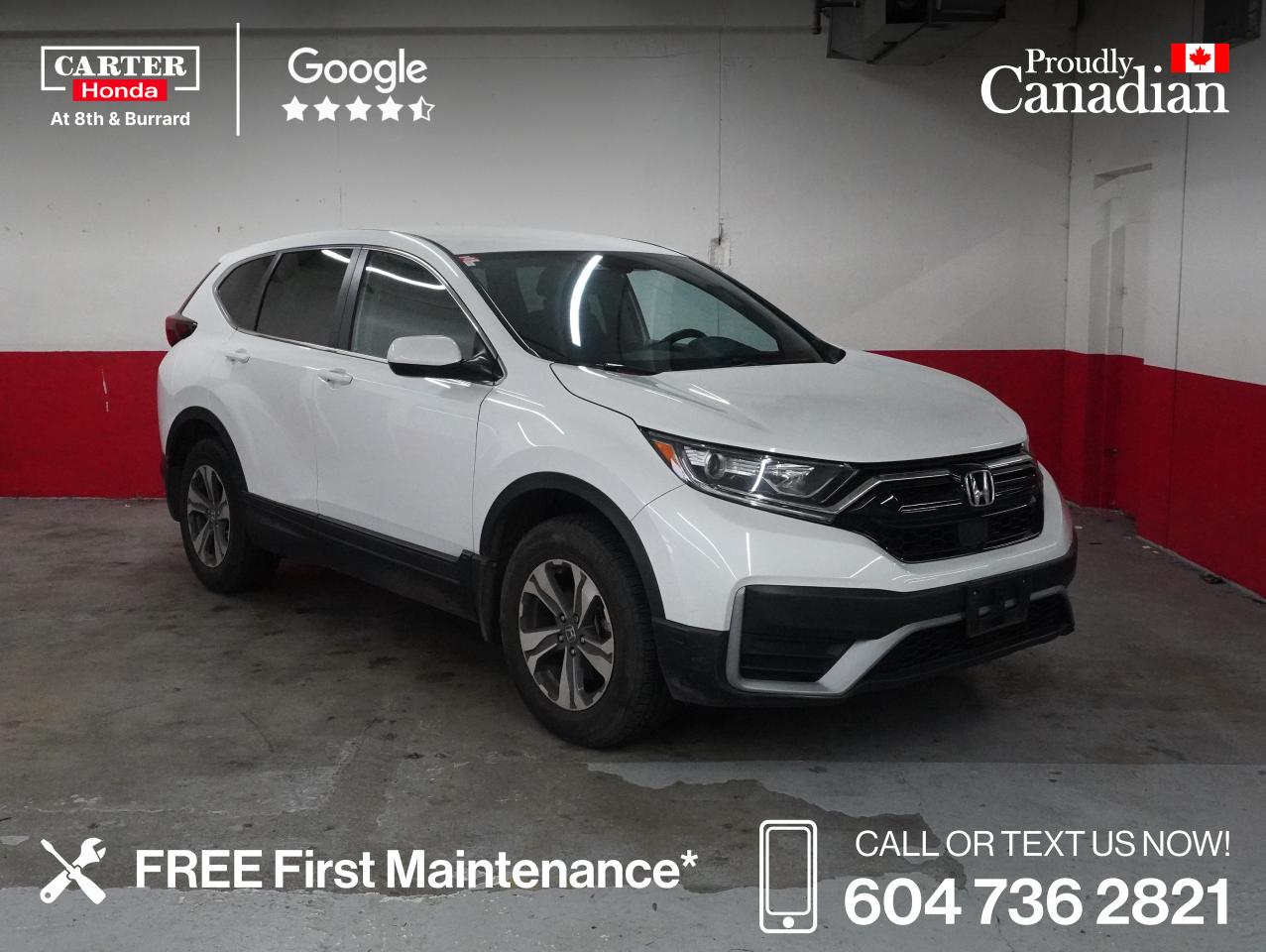 2021 CR-V LX AWD 1 OWNER, FULL HISTORY SINCE NEW! IT IS RARE TO FIND a higher kms BUT lower priced CR-V that is ONE OWNER WITH FULL SERVICE HISTORY. This 2021 Cr-v lx AWD has 20 service records visible on Carfax. Customer was a higher kms driver but maintained the car perfectly. All 4 tires are at 7/10 32nds. Front brakes are at 8.5/10 mm, rear brakes are at 7/10 mm. This Cr-v lx includes all wheel drive, alloy rims, Apple car play, Android auto, Bluetooth, backup camera, heated seats and mirrors, pre collision mitigation, lane assist, adaptive cruise, remote start and many more features. 4 icbc claims $0 customer backed into his own garage and changed the bumper privately under $2,000, 2nd $0  scuff on right front bumper on black plastic trim - minor still visible on car, 3rd he touched another car and cost was $1,361.27 to repair. last $0 was the left side of bumper another scuff that also is minor and doesnt need repair.  GREAT HISTORY, 1 OWNER and a very good value in the SUV all wheel drive market!


Free First Oil Change*

WHY CARTER HONDA? 

Exceeding our Customers Expectations for Over 30 Years.

Upfront Pricing, ZERO Hidden Fees and 7-Day Exchange Policy 
 
4.6 Google Star Rating with 3000+ Customer Reviews
 	2023, 2022 and 2021 Dealer of the Year Award from Dealer Rater
 	CARFAX - Full Vehicle Service History 
 	Vehicle Trades Welcome! Best Price Guaranteed!

Award-Winning Honda Vehicle Selection
 	Fast Approvals and 99% Acceptance Rates
 	Multilingual Consultants
 	Comfortable Non-Pressured Showroom

Were here to help you drive the vehicle you want, the vehicle you deserve!
 
QUESTIONS? GREAT! WEVE GOT ANSWERS!
CALL OR TEXT US NOW! (604) 736-2821
(Doc. Fee: $795.00 | Dealer Code: 1100)