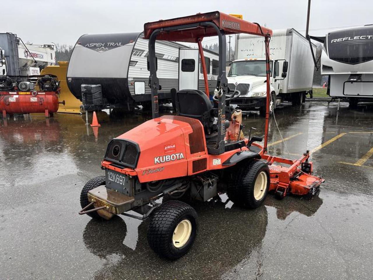 2011 Kubota F3680 60 Inch Riding Lawn Mower Diesel 4 wheel Drive, yellow exterior, black interior. Made in Canada. Kubota 4 cylinder 36 HP 1499cc diesel engine, 4WD hydrostatic transmission, Front PTO, 60 inch front mower deck , 61.5 L fuel tank ,Power steering, Hydraulic lift, Enclosed cab ,A/C , Wet disc brakes, 1,400 KG total weight, 24x12.00-12 front tires , 18x9.50-8 rear tires. Vehicle come with registration. This listing is a former municipality asset and comes with BC registration  $8,920.00 plus $375 processing fee, $9,295.00 total payment obligation before taxes.   Listing report, warranty, contract commitment cancellation fee, financing available on approved credit (some limitations and exceptions may apply). All above specifications and information is considered to be accurate but is not guaranteed and no opinion or advice is given as to whether this item should be purchased. We do not allow test drives due to theft, fraud, acts of vandalism and undetectable impaired driving. Instead we provide the following benefits: Complimentary Warranty (with options to extend), Limited Money Back Satisfaction Guarantee on Fully Completed Contracts, Contract Commitment Cancellation, and an Open-Ended Sell-Back Option. Ask seller for details or call 604-522-REPO(7376) to confirm listing availability.