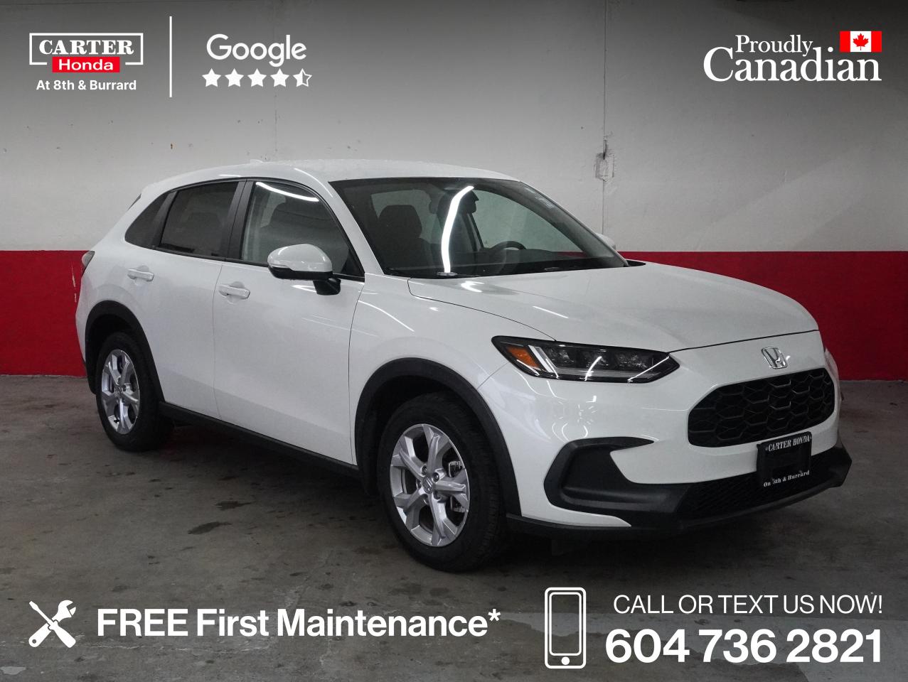 2024 HR-V LX AWD NO ACCIDENTS, APPLE/ANDROID, BACKUPCAM. THIS 2024 HONDA CERTIFIED RARE WHITE  ON BLACK CLOTH HR-V LX IS AN ALL WHEEL DRIVE WITH FACTORY WARRANTY UNTIL  FEBRUARY 8, 2031 OR 160,000 KMS, WHICHEVER COMES FIRST. NO (0) ACCIDENTS. FRONT tires are at 7/9 32nds, rear tires are at 6/9 32nds. Front brakes are at 9/10 mm, rear brakes are at 8/10 mm. This 2024 hr-v lx is an all wheel drive with bluetooth, heated seats and mirrors, push start, remote start, Apple car play, Android auto, pre collision mitigation with a 10% icbc discount, lane assist, adaptive cruise control and many more features. Book your test drive before its gone!

Free First Oil Change*

WHY CARTER HONDA? 

Exceeding our Customers Expectations for Over 30 Years.

Upfront Pricing, ZERO Hidden Fees and 7-Day Exchange Policy 
 
4.6 Google Star Rating with 3000+ Customer Reviews
 	2023, 2022 and 2021 Dealer of the Year Award from Dealer Rater
 	CARFAX - Full Vehicle Service History 
 	Vehicle Trades Welcome! Best Price Guaranteed!

Award-Winning Honda Vehicle Selection
 	Fast Approvals and 99% Acceptance Rates
 	Multilingual Consultants
 	Comfortable Non-Pressured Showroom

Were here to help you drive the vehicle you want, the vehicle you deserve!
 
QUESTIONS? GREAT! WEVE GOT ANSWERS!
CALL OR TEXT US NOW! (604) 736-2821
(Doc. Fee: $795.00 | Dealer Code: 1100)