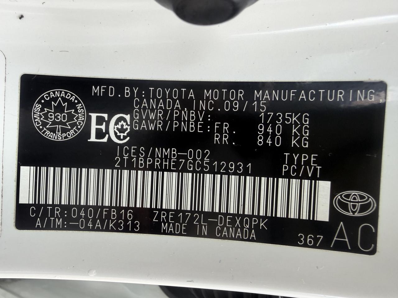 2016 Toyota Corolla LE / ONE OWNER / 79423 KM!!! / CAR FAX CLEAN / Photo