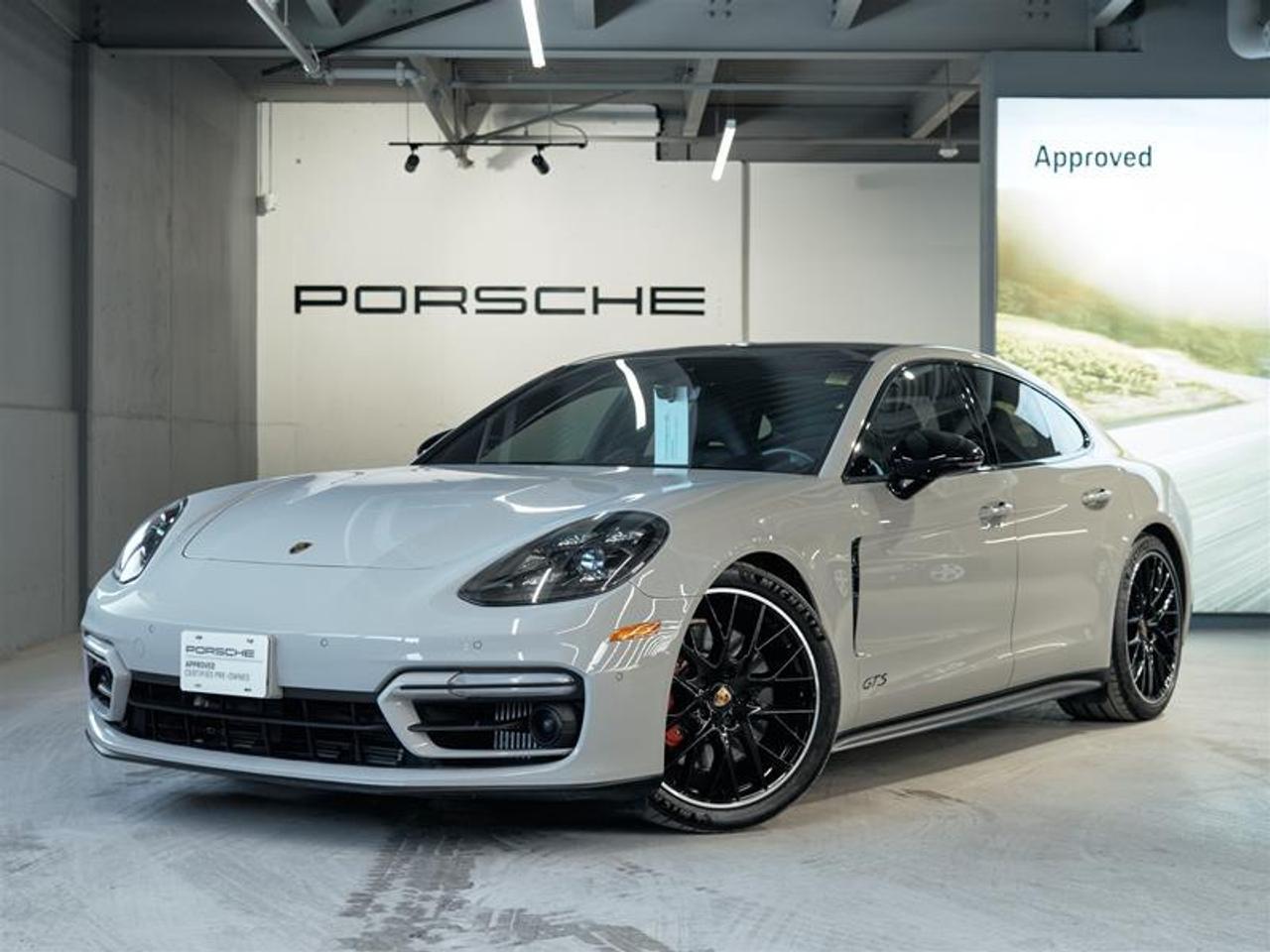 ***Leasing Options Available on Certified Pre-Owned Porsches***  The Porsche that you’ve always wanted. This 2021 Panamera GTS (MY21) has a Clean CarFax Report. With Leather/ Race-Tex Interior in Black/ Carmine Red i.c.w. GTS Interior Package ($3,980), Chalk ($3,730), Premium Package ($700), Exterior Mirrors in High Gloss Black ($630), Rear Axle Steering incl. Power Steering Plus ($1,880), 21 SportDesign Wheels Painted in Jet Black Metallic ($2,050), Ionizer ($390), Heated GT Sport Steering Wheel, Storage Package, Retractable Luggage Compartment Cover, Power Sunblind for Rear Side Windows ($740), Cupholder covers (front) ($740), Door-Sill Guards in Black Brushed Aluminum, Illuminated, and Adaptive Cruise Control (ACC) ($2,570), this is the car for you! Look for the Porsche Approved seal when buying a pre-owned Porsche. Porsche Approved Pre-Owned Cars are inspected in compliance with our 111-point checklist and any work required is performed using only 100% Porsche Genuine Parts. As proof of the trust that we have in the quality of our vehicles, every certified pre-owned car comes with a minimum of 24 months Porsche Approved Warranty and Porsche Roadside Assistance. The Porsche Approved Warranty covers all components of your Porsche and offers the same level of security as our new car warranty. Luxury Tax is not charged on Certified Pre-Owned vehicles. Call us at 613-749-4275 and ask to speak to one of our Porsche Brand Executives. Serving the Ottawa & Gatineau region. *** Options de location disponibles pour les Porsche doccasion certifiées ***  La Porsche de vos rêves. Cette voiture 2021 Panamera GTS (MY21) a un bon rapport d’historique de véhicule de CarFax. Grâce à Leather/ Race-Tex Interior in Black/ Carmine Red i.c.w. GTS Interior Package ($3,980), Chalk ($3,730), Premium Package ($700), Exterior Mirrors in High Gloss Black ($630), Rear Axle Steering incl. Power Steering Plus ($1,880), 21 SportDesign Wheels Painted in Jet Black Metallic ($2,050), Ionizer ($390), Heated GT Sport Steering Wheel, Storage Package, Retractable Luggage Compartment Cover, Power Sunblind for Rear Side Windows ($740), Cupholder covers (front) ($740), Door-Sill Guards in Black Brushed Aluminum, Illuminated, and Adaptive Cruise Control (ACC) ($2,570), cette voiture est parfaite pour vous! Trouvez le sceau d’approbation de Porsche lorsque vous achetez une Porsche d’occasion. Les voitures d’occasion approuvées par Porsche sont inspectées conformément à notre liste de vérification de 111 points. Tout travail requis est effectué en utilisant uniquement des pièces d’origine Porsche. Comme preuve de la confiance que nous avons dans la qualité de nos véhicules, chaque voiture d’occasion certifiée fait l’objet d’une garantie d’au moins 24 mois approuvée par Porsche et de l’assistance routière Porsche. La garantie approuvée par Porsche couvre tous les composants de votre Porsche et offre le même niveau de sécurité que notre garantie pour les véhicules neufs. La taxe de luxe n’est pas appliquée aux véhicules d’occasion certifiés. Appelez-nous au 613-749-4275 pour parler à l’un de nos directeurs de marque Porsche. Au service de la région d’Ottawa et du Gatineau.