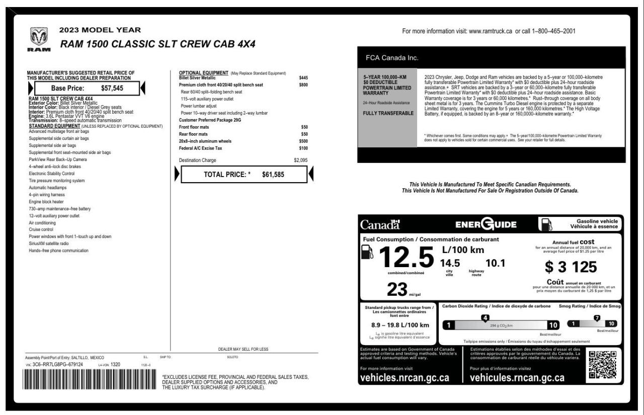 2023 RAM 1500 Classic SLT | CREW CAB | 4X4 | 20 INCH RIMS | NO ACCIDENTS Photo