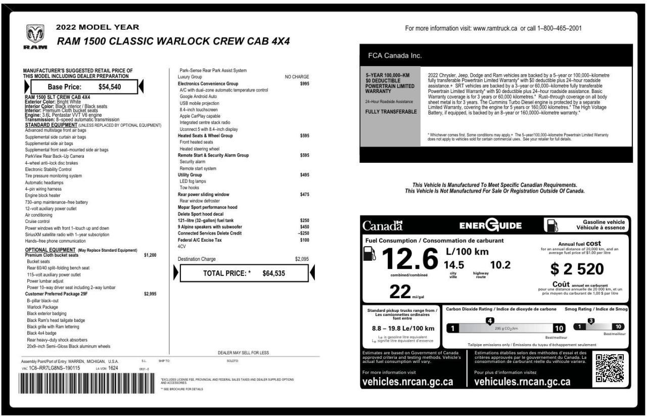 2022 RAM 1500 Classic WARLOCK | CREW CAB | 4X4 | PREF PKG | CONV PKG | ALPINE SOUND Photo