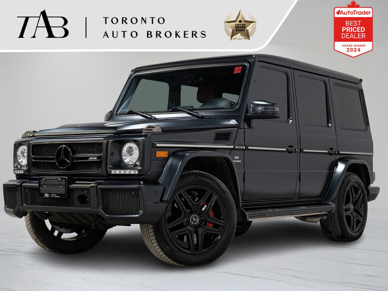 Recent Arrival! Black 2015 Mercedes-Benz G-Class 4MATIC&reg;
This 2015 Mercedes-Benz G 63 AMG is a local Ontario vehicle with a clean Carfax report, offering iconic G-Wagon presence paired with unmistakable AMG performance. Finished in a striking matte exterior with the Night Package, this G 63 delivers aggressive styling to match its thunderous V8 power. 
Top Key Features:

1. Handcrafted AMG 5.5L Bi-Turbo V8 Engine
2. AMG Performance Exhaust
3. AMG Performance 4MATIC All-Wheel Drive
4. Night Package (Black Exterior Accents)
5. Matte Exterior Finish
6. Designo Exclusive Leather Interior
7. Heated Power Front Seats with Memory
8. Premium Leather-Wrapped Dashboard & Trim
9. COMAND Infotainment System with Navigation
10. Harman Kardon Premium Surround Sound System
11. Bluetooth Connectivity & Media Interface
12. Keyless Entry & Push-Button Start
13. Parking Sensors with Rear View Camera
14. Bi-Xenon Headlights with LED Daytime Running Lights
15. 20-Inch AMG Alloy Wheels
16. Red AMG Brake Calipers
17. Brushed Aluminum Interior Trim
18. Dual-Zone Automatic Climate Control
19. AMG Drive Modes

NOW OFFERING 3 MONTH DEFERRED FINANCING PAYMENTS ON APPROVED CREDIT. 

WE OFFER THE BEST FINANCE RATES, AND DONT CHARGE ANY FINANCING FEE 

Looking for a top-rated pre-owned luxury car dealership in the GTA? Look no further than Toronto Auto Brokers (TAB)! Were proud to have won multiple awards, including the 2024 AutoTrader Best Priced Dealer, the 2024 CarGurus Award, the 2025 Top Choice Award, the 2025 Consumer Satisfaction Award, the 2025 Canadian Choice Award, the 2025 Three Best Rated Dealer Award, and many more!

With 30 years of experience serving the Greater Toronto Area, TAB is a respected and trusted name in the pre-owned luxury car industry. Our 30,000 sq.Ft indoor showroom is home to a wide range of luxury vehicles from top brands like BMW, Mercedes-Benz, Audi, Porsche, Land Rover, Jaguar, Aston Martin, Bentley, Maserati, and more. And we dont just serve the GTA, were proud to offer our services to all cities in Canada, including Vancouver, Montreal, Calgary, Edmonton, Winnipeg, Saskatchewan, Halifax, and more.

At TAB, were committed to providing a no-pressure environment and honest work ethics. As a family-owned and operated business, we treat every customer like family and ensure that every interaction is a positive one. Come experience the TAB Lifestyle at its truest form, luxury car buying has never been more enjoyable and exciting!

We offer a variety of services to make your purchase experience as easy and stress-free as possible. From competitive and simple financing and leasing options to extended warranties, aftermarket services, and full history reports on every vehicle, we have everything you need to make an informed decision. We welcome every trade, even if youre just looking to sell your car without buying, and when it comes to financing or leasing, we offer same day approvals, with access to over 50 lenders, including all of the banks in Canada. Feel free to check out your own Equifax credit score without affecting your credit score, simply click on the Equifax tab above and see if you qualify.

Call us today or visit our website to learn more about our inventory and services. And remember, all prices exclude applicable taxes and licensing, and vehicles can be certified at an additional cost of $999.