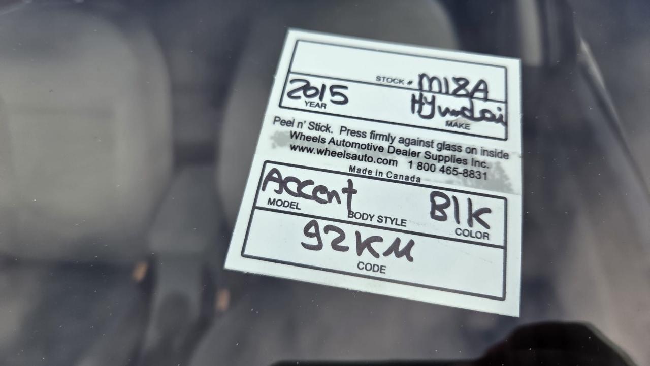 2015 Hyundai Accent GL, ONLY 93KMS, FUEL SAVER, CERTIFIED Photo