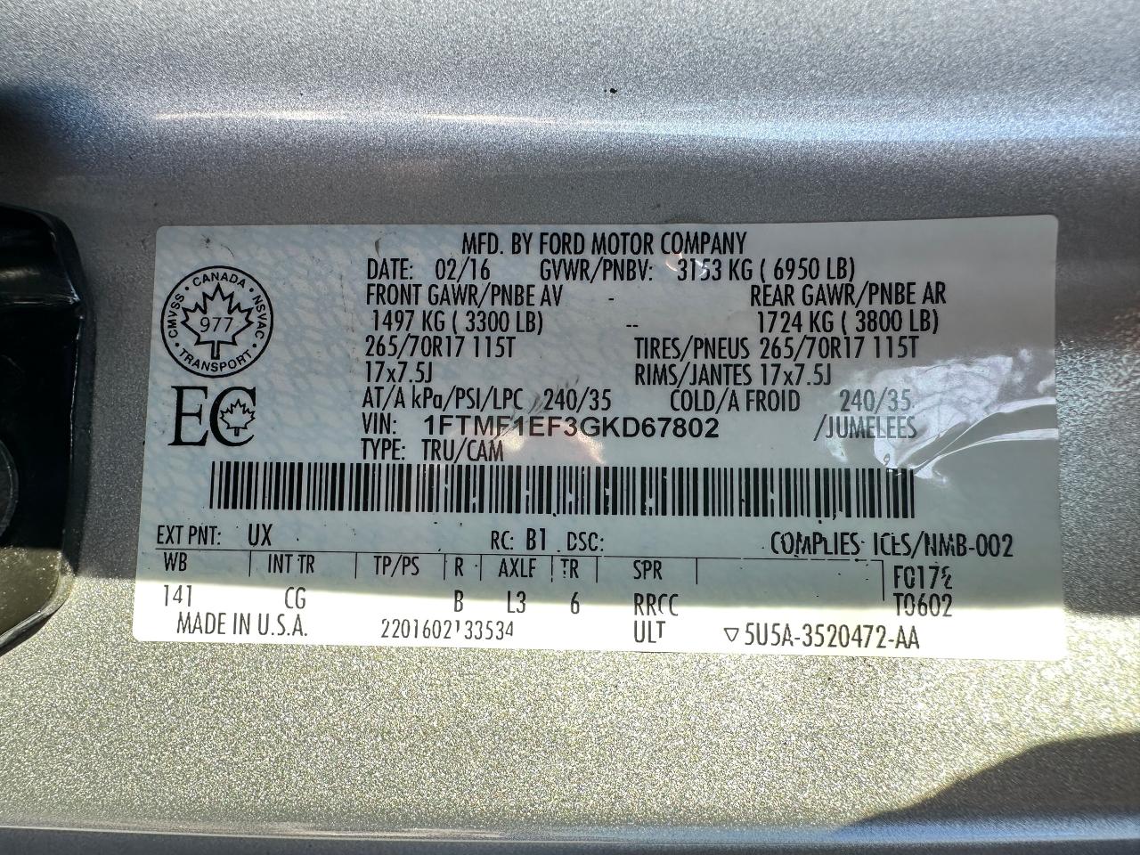 2016 Ford F-150 XL RegCab 4x4 LongBox 5.0L V8 Bluetooth A/C Alloys Photo