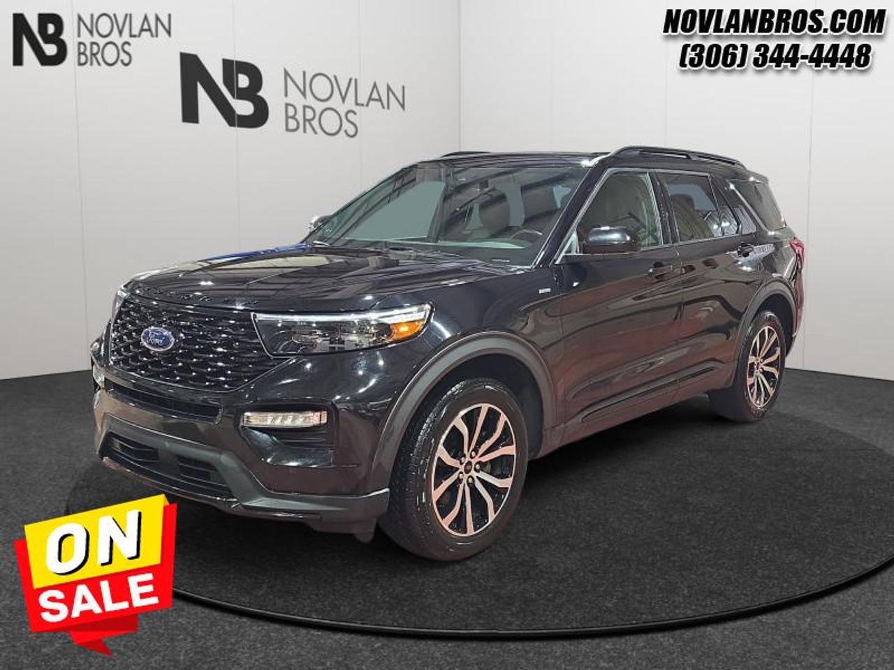 <b>Sunroof, Heated Seats, Navigation, Power Trunk, Reverse Sense System!</b><br> <br> Check out our great inventory of pre-owned vehicles at Novlan Brothers!<br> <br> Hot Deal! Weve marked this unit down $3000 from its regular price of $38800.The Ford Explorer is the SUV that started the craze and its still the top contender with a premium interior, has high-tech features, and offers a robust powertrain. This 2022 Ford Explorer is for sale today in Paradise Hill. <br> <br>This Ford Explorer is the ultimate exploration vehicle with plenty of style and space for all of your passengers and cargo. It has the hauling capabilities of a midsize SUV combined with strong off-road capabilities. Whether your next family adventure is to the grocery store or over a high mountain pass, the Ford Explorer was built to get you there with ease. This SUV has 115,615 km. Its Black in colour. It has a 10 Speed Automatic transmission and is powered by a 300HP 2.3L 4 Cylinder Engine. <br> <br> Our Explorers trim level is ST-Line. Upgrading up to this impressive Ford Explorer ST-Line is a wise decision as it comes with a large color touchscreen featuring navigation, Apple CarPlay, Android Auto, SYNC 3 and a premium Bang & Olufsen audio system. It also comes with a heated sport steering wheel, distance pacing cruise control, LED fog lamps and premium ActiveX seating material with red accent stitching. Additional features includes unique aluminum wheels, voice activated dual-zone climate control, power front seats, split folding rear seats, a 360 degree camera with a reverse sensing system, power liftgate and Ford Co-Pilot360 featuring evasion assist, blind spot detection, cross traffic alert, lane keep assist and automatic emergency braking, a proximity key and a remote engine start, FordPass Connect 4G LTE hotspot plus so much more. This vehicle has been upgraded with the following features: Sunroof, Heated Seats, Navigation, Power Trunk, Reverse Sense System, Rear View Camera, Remote Engine Start.<br> To view the original window sticker for this vehicle view this <a href=http://www.windowsticker.forddirect.com/windowsticker.pdf?vin=1FMSK8KH3NGA66296 target=_blank>http://www.windowsticker.forddirect.com/windowsticker.pdf?vin=1FMSK8KH3NGA66296</a>. <br/><br> <br>To apply right now for financing use this link: <a href=http://novlanbros.com/credit/ target=_blank>http://novlanbros.com/credit/</a><br><br> <br/><br>The Novlan family is owned and operated by a third generation and committed to the values inherent from our humble beginnings.<br> Come by and check out our fleet of 20+ used cars and trucks and 80+ new cars and trucks for sale in Paradise Hill.  o~o