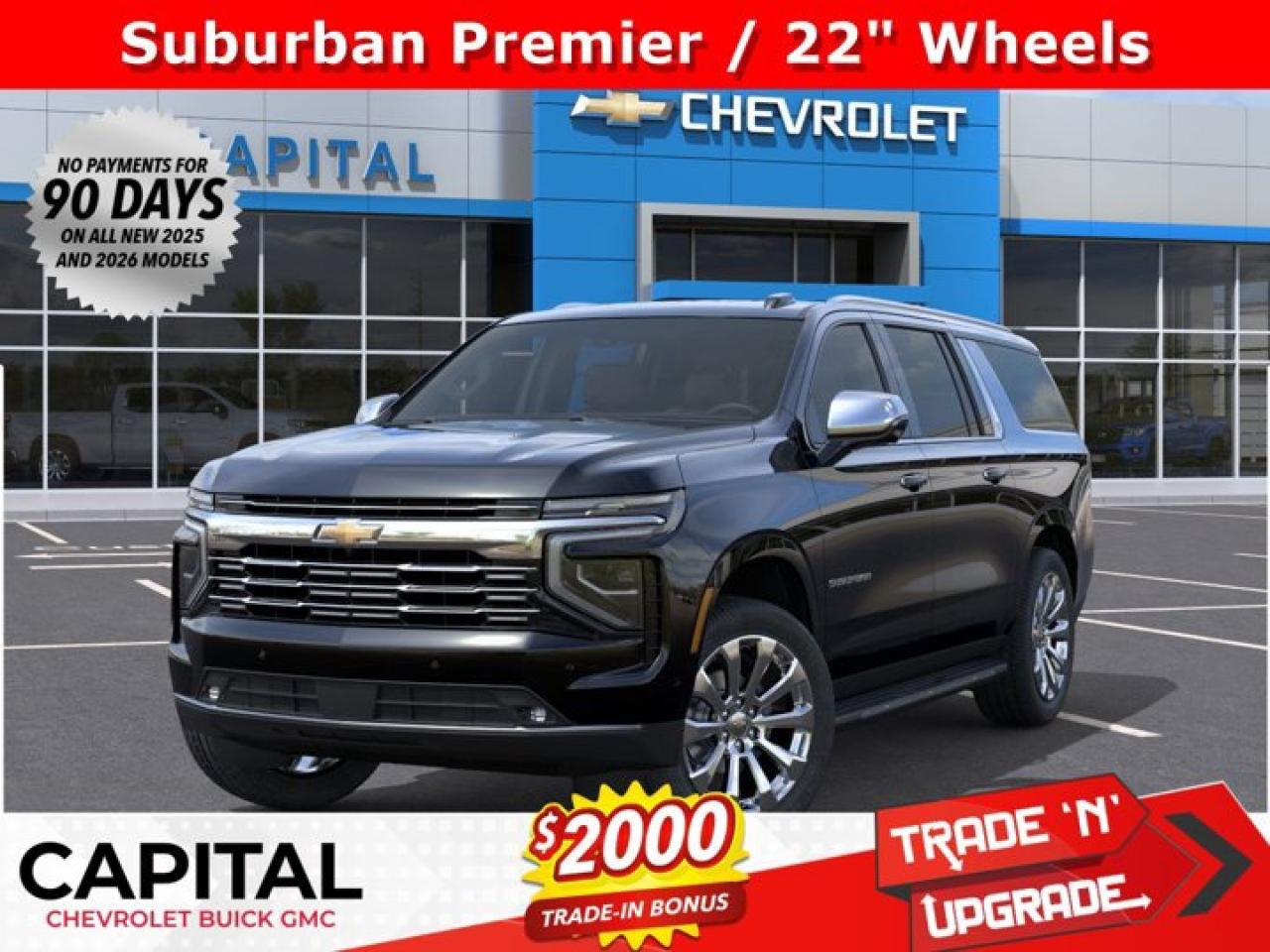 This Chevrolet Suburban delivers a Gas V8 5.3L/ engine powering this Automatic transmission. WHEELS, 22 X 9 (55.9 CM X 22.9 CM) MANOOGIAN SILVER PAINTED ALUMINUM (Includes (SFE) wheel locks, LPO.), TRANSMISSION, 10-SPEED AUTOMATIC electronically controlled with overdrive, includes Traction Select System including tow/haul (STD), PREMIER PREFERRED EQUIPMENT GROUP includes standard equipment.*This Chevrolet Suburban Comes Equipped with These Options *LPO, PREMIUM LINER PROTECTION PACKAGE includes (AAK) 1st and 2nd row premium floor liners, LPO, (RIB) 3rd row all-weather floor liner, LPO and (CAV) all-weather cargo mat, LPO (dealer-installed) , LPO, WHEEL LOCKS, SET OF 4 (dealer-installed), LPO, PREMIUM FLOOR LINERS, 1ST AND 2ND ROWS WITH PREMIUM BRAND BADGING (dealer-installed), LPO, ALL-WEATHER FLOOR LINERS, 3RD ROW (dealer-installed), LPO, ALL-WEATHER CARGO MAT (dealer-installed), ENGINE, 5.3L ECOTEC3 V8 with Dynamic Fuel Management, Direct Injection and Variable Valve Timing, includes aluminum block construction (355 hp [265 kW] @ 5600 rpm, 383 lb-ft of torque [518 Nm] @ 4100 rpm) (STD), ENGINE BLOCK HEATER, 3 YEARS SIRIUSXM, Wireless Phone Charging, for portable devices, Wireless Apple CarPlay/Wireless Android Auto.* Visit Us Today *Youve earned this- stop by Capital Chevrolet Buick GMC Inc. located at 13103 Lake Fraser Drive SE, Calgary, AB T2J 3H5 to make this car yours today!