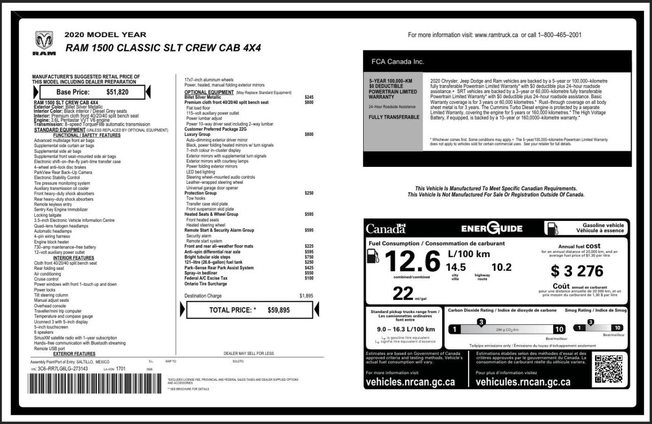 2020 RAM 1500 Classic SLT CREW CAB | 4X4 | LUX PKG | NO ACCIDENTS Photo