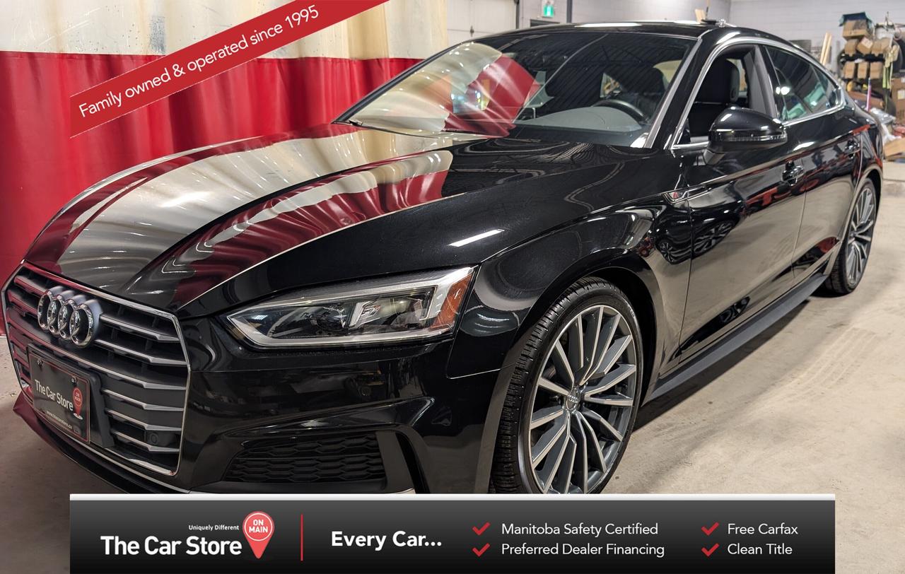 2018 Audi A5 Sportback S-Line Technik  Low KMs (51k) | Clean Title | Well Maintained 
 Key Features: 
 Quattro All-Wheel Drive 
 S-Line Technik Package 
 Sportback Body Style 4 Doors 
 Leather Interior 
 Heated Front Seats 
 Power Adjustable Front Seats with Memory 
 Virtual Cockpit Digital Dash 
 Apple CarPlay & Android Auto 
 Backup Camera 
 Parking Sensors 
 Blind-Spot Monitoring 
 Dual-Zone Climate Control 
 Clean Title 
 Low Kilometres (51,000 km) 
 Well Maintained 
 
 
 Balanced Design with Everyday Usability: 
 The A5 Sportback blends Audis clean styling with real practicality. The hatch-style trunk adds useful cargo space without compromising the sleek look, and Quattro AWD delivers confidence in all conditions. 
 
 
 Clearly Looked After: 
 With low kilometres, a clean title, and consistent maintenance, this A5 presents exactly how youd hope. It feels tight on the road and well cared for throughout. 
 
 
 Our Take: 
 For buyers who want something more refined than a standard sedan but still practical enough for daily life, the A5 Sportback is a strong option. Low kilometres and the top trim make this one especially appealing. 
 
 
 We are a local Family Owned business and we try to do things a little different. 
 
 At The Car Store on Main every vehicle is Manitoba Safety Certified. 
 Every vehicle sold is eligible for the Advantage Plan: 
 30 Day Warranty on all MB Safety certificate related items. 
 CarFax Vehicle History Report 
 2 sets of Keys 
 Wholesale access to all other Miscellaneous Accessories (i.e. Wtr Tires, Remote Starr, all misc vehicle accessories/parts, etc...) 
 And of course a Full tank of Gas. 
 
 There is no Gimmicks or games, we are always aggressive on our prices and try to separate ourselves from the rest. 
 We also have an on-site Certified Banker who shops to get the best possible interest rates in with all Major Banks and Credit Unions! 
 
 Come to our Brand New modern showroom and see what makes us Uniquely Different! 
 
 Located on Main St. just North of Chief Peguis Trail. 
 
 To schedule an appointment call us directly at 204-669-1248 or email sales@thecarstore.ca 
 
 The Car Store on Main 
 -Uniquely Different- 
 
 www.thecarstore.ca 
 Local: 204-669-1248 
 Toll Free: 877-634-2975 
 
 A local family owned business unlike typical car lots, there are no pressure tactics, no games, no gimmicks, no Sales Manager, General Manager or Used Car Manager, just straight answers and fair deals all the time! 
 
 *PRICE DOES NOT INCLUDE TAXES (G.S.T & P.S.T) 
 Dealer Permit # 4481
