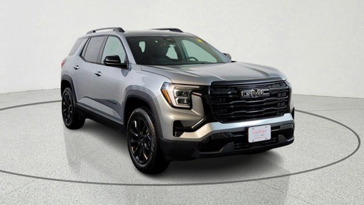 The 2026 GMC Terrain Elevation is a compact SUV that blends modern tech, comfort, and safety with bold styling, featuring a standard 15-inch premium GMC infotainment touchscreen with Google built-in, an 11-inch digital driver display, and over 15 advanced safety and driver-assistance systems. Its comfortable interior includes heated front seats, a heated steering wheel, power liftgate, wireless charging and a sunroof. Powered by a turbocharged 1.5L engine with all-wheel drive and multiple drive modes. The exterior is decked out with a black trim package.