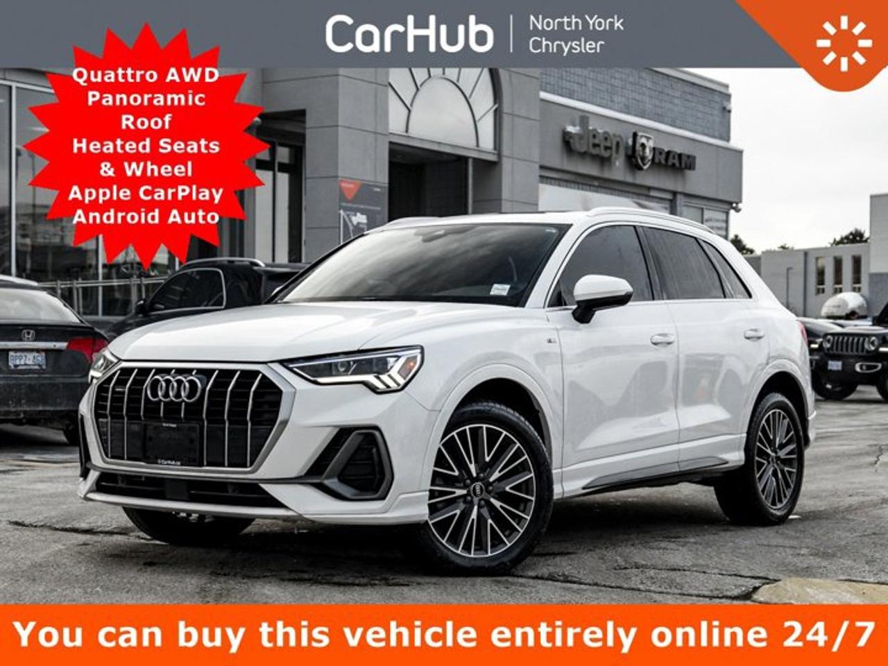 This Audi Q3 boasts a Intercooled Turbo Regular Unleaded I-4 2.0 L/121 engine powering this Automatic transmission. Wireless Phone Connectivity, Window Grid Diversity Antenna, Wheels: 7J x 19 20-Spoke V Design -inc: Contrasting gray.

This Audi Q3 Features the Following Options 
Wheels w/Machined w/Painted Accents Accents, Valet Function, Trunk/Hatch Auto-Latch, Trip Computer, Transmission: 8-Speed Tiptronic Automatic, Transmission w/Driver Selectable Mode,  Tailgate/Rear Door Lock Included w/Power Door Locks, Strut Front Suspension w/Coil Springs, Streaming Audio.

Drive Happy with CarHub

*** All-inclusive, upfront prices -- no haggling, negotiations, pressure, or games

*** Purchase or lease a vehicle and receive a $1000 CarHub Rewards card for service.

*** Purchase this vehicle fully online on CarHub websites

 

Transparency Statement
Online prices and payments are for finance purchases -- please note there is a $850 finance/lease fee. Cash purchases for used vehicles have a $2,350 surcharge (the finance price + $2,350), however cash purchases for new vehicles only have tax and licensing extra -- no surcharge. NEW vehicles priced at over $100,000 including add-ons or accessories are subject to the additional federal luxury tax. While every effort is taken to avoid errors, technical or human error can occur, so please confirm vehicle features, options, materials, and other specs with your CarHub representative. This can easily be done by calling us or by visiting us at the dealership. CarHub used vehicles come standard with 1 key. If we receive more than one key from the previous owner, we include them with the vehicle. Additional keys may be purchased at the time of sale. Ask your Product Advisor for more details. Payments are only estimates derived from a standard term/rate on approved credit. Terms, rates and payments may vary. Prices, rates and payments are subject to change without notice. Please see our website for more details.