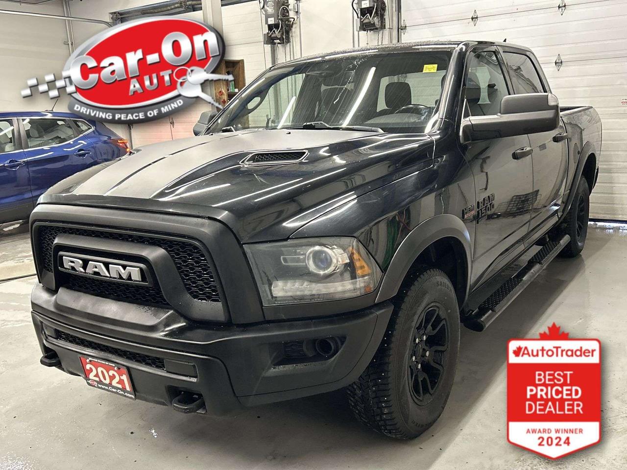WARLOCK 4X4 CREW CAB W/ 5.7L HEMI V8!! 8.4-Inch touchscreen w/ Android Auto/ Apple CarPlay, remote start, 17-inch black alloys, backup camera, tow package w/ integrated trailer brake controller, 5-foot 7-inch box w/ spray-in bedliner, 3.92 rear axle ratio, running boards, dual-zone climate control, keyless entry, power seat, power mirrors, power locks, power windows, automatic headlights, cruise control, Bluetooth and more!!This vehicle just landed and is awaiting a full detail and photo shoot. Contact us and book your road test today!