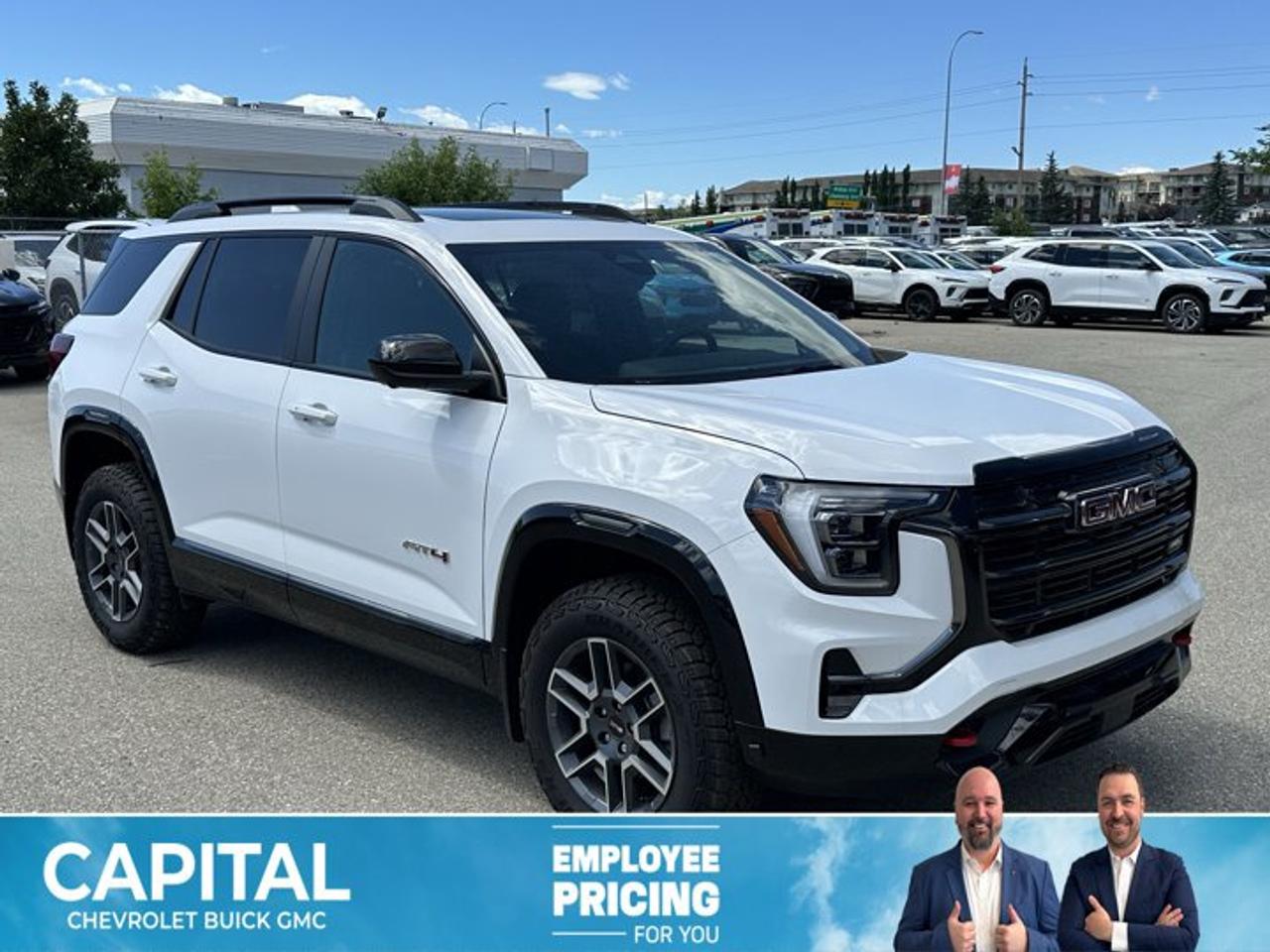 This GMC Terrain boasts a Turbocharged Gas I4 1.5L/-TBD- engine powering this Automatic transmission. TRANSMISSION, 8-SPEED AUTOMATIC, ELECTRONICALLY-CONTROLLED WITH OVERDRIVE includes Driver Shift Control (STD), TECHNOLOGY PACKAGE II includes (UVX) Traffic Sign Recognition, (UKK) Rear Pedestrian Alert, (UV2) HD Surround Vision and (DRZ) Rear Camera Mirror, SUNROOF, POWER, PANORAMIC SUNROOF WITH SUNSHADE.* This GMC Terrain Features the Following Options *LPO, FLOOR LINER PACKAGE Includes (RIA) All-weather floor liners, front, LPO, (RIS) second row All-weather mat, LPO and (VLI) All-weather cargo mat, LPO, CONVENIENCE PACKAGE III includes (A7K) 8-way power passenger seat adjuster, (AT9) Seat adjuster, 2-way power front passenger lumbar, (KA6) heated rear outboard seats, (KU1) ventilated driver seat, (KU3) ventilated passenger seat, (A45) Memory Package, recalls 2 presets for power driver seat and outside mirrors. , LPO, FRONT AND REAR SPLASH GUARDS, MOULDED, LPO, ALL-WEATHER FLOOR LINERS, FRONT ONLY, LPO, ALL-WEATHER CARGO MAT, ENGINE, 1.5L TURBO DOHC 4-CYLINDER, SIDI, VVT (175 hp [131.3 kW] @ 5800 rpm, 203 lb-ft of torque [275.0 Nm] @ 2000 - 4000 rpm). (STD), ENGINE BLOCK HEATER, AT4 PREFERRED EQUIPMENT GROUP includes standard equipment, 3 YEARS SIRIUSXM SiriusXM Extended Service subscription will stop at the end of the applicable subscription period unless you decide to continue service. Plan is non-transferable and non-refundable. Service subject to the SiriusXM Customer Agreement and Privacy Policy, visit siriusxm.ca/terms to see complete terms and how to cancel which includes online methods or calling 1-888-539-7474. Some services, content and features are subject to device capabilities, an active data connection enabled in the vehicle and location availability. All fees, content and features are subject to change. Content varies by subscription plan. SiriusXM and related logos are trademarks of Sirius XM Radio Inc. and its respective subsidiaries.), Wireless Apple CarPlay/Wireless Android Auto.* Stop By Today *Come in for a quick visit at Capital Chevrolet Buick GMC Inc., 13103 Lake Fraser Drive SE, Calgary, AB T2J 3H5 to claim your GMC Terrain!