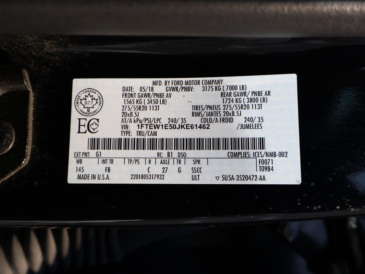 2018 Ford F-150 V8 SPORT 4WD CERTIFIED *ACCIDENT FREE*FORD MAINTAIN* CAMERA NAV BLUETOOTH HEATED SEATS CRUISE ALLOYS Photo