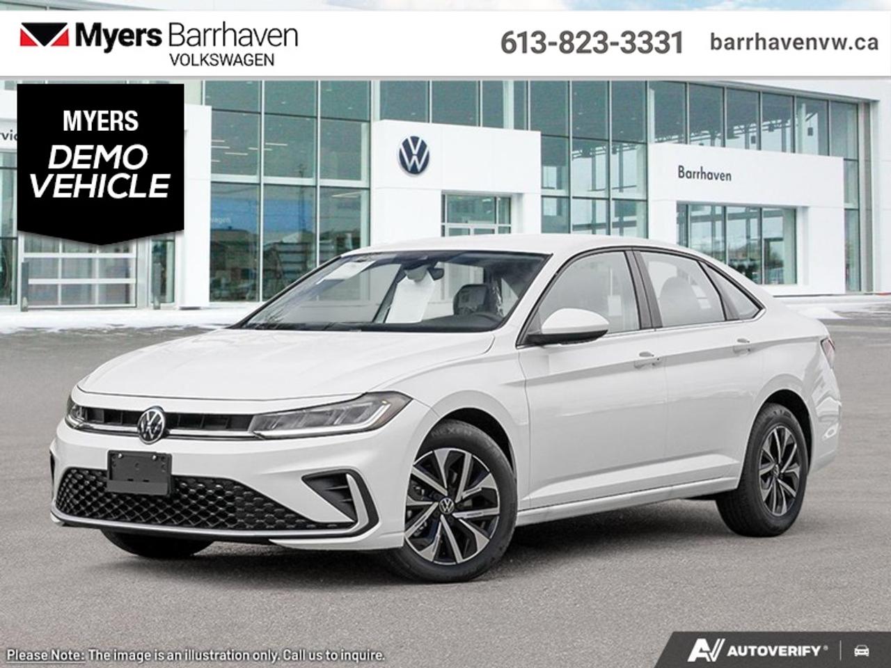 <b>Heated Seats,  Heated Steering Wheel,  Blind Spot Monitoring,  Collision Mitigation,  Apple CarPlay!</b><br> <br> The 2026 Volkswagen Jetta blends iconic sedan styling, modern usability and refined practicality into one standout package.<br> <br>From the outside, the Jetta showcases elegant proportions, clean styling details and a poised stance that convey sophistication in a compact form. Inside, the cabin features quality materials, intuitive connectivity and seating designed for both comfort and engagement. With its refined character, thoughtful features and Volkswagens commitment to engineering excellence, the Jetta delivers a sedan experience thats well suited for everyday life.<br> <br>This Pure White sedan has an Automatic transmission and is powered by a 1.5L I4 16V GDI DOHC Turbo engine. Given that economical motor it gets 8.2 L/100 km in the city and uses just 5.9 L/100 km out on the highway according to Transport Canada. <br> <br> Our Jettas trim level is Trendline. Standard features include heated front seats with a heated steering wheel, remote keyless entry, mobile hotspot internet access, and an 8-inch infotainment screen with Apple CarPlay and Android Auto. Safety features include blind spot monitoring, front and rear collision mitigation and autonomous emergency braking. This vehicle has been upgraded with the following features: Heated Seats, Heated Steering Wheel, Blind Spot Monitoring, Collision Mitigation, Apple CarPlay, Android Auto. This is a demonstrator vehicle driven by a member of our staff, so we can offer a great deal on it.<br><br> <br>To apply right now for financing use this link: <a href=https://www.barrhavenvw.ca/financing-request/ target=_blank>https://www.barrhavenvw.ca/financing-request/</a><br> <br/>0% financing for 60 months. 3.99% financing for 84 months. <br> Buy this vehicle now for the lowest bi-weekly payment of <b>$204.80</b> with $0 down for 84 months @ 3.99% APR O.A.C. ( Plus applicable taxes - $840 Doc fee. Cash purchase selling price includes: Tire Stewardship ($20.00), OMVIC Fee ($12.50). (HST) are extra. (HST), licence, insurance & registration not included. **Rebates may not apply to all purchase types. Conditions varysee dealer for details. ). Incentives expire 2026-08-31. See dealer for details. <br> <br> <br>LEASING:<br><br>Estimated Lease Payment: $175 bi-weekly <br>Payment based on 3.99% lease financing for 60 months with $0 down payment on approved credit. Total obligation $22,846. Mileage allowance of 16,000 KM/year. Offer expires 2026-08-31.<br><br><br>We are your premier Volkswagen dealership in the region. If youre looking for a new Volkswagen or a car, check out Barrhaven Volkswagens new, pre-owned, and certified pre-owned Volkswagen inventories. We have the complete lineup of new Volkswagen vehicles in stock like the GTI, Golf R, Jetta, Tiguan, Atlas Cross Sport, Volkswagen ID.4 electric vehicle, and Atlas. If you cant find the Volkswagen model youre looking for in the colour that you want, feel free to contact us and well be happy to find it for you. If youre in the market for pre-owned cars, make sure you check out our inventory. If you see a car that you like, contact 844-914-4805 to schedule a test drive.<br> Come by and check out our fleet of 40+ used cars and trucks and 110+ new cars and trucks for sale in Nepean.  o~o