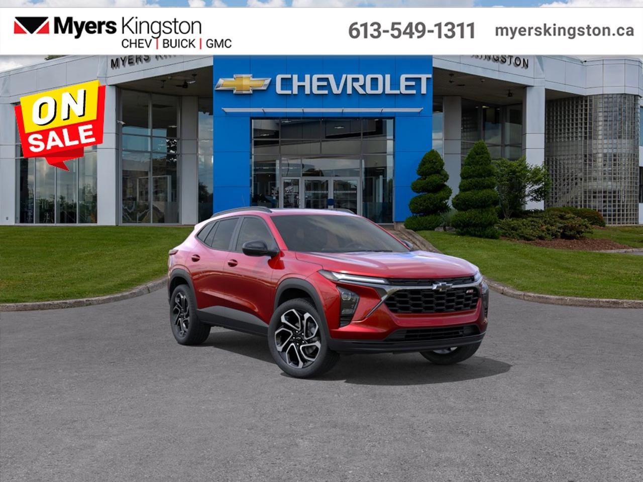 <b>Sunroof!</b><br> <br>  SPECIAL! EMPLOYEE PRICING ON NOW! Was $35585. Now $33708! $1877 discount until Aug 31!  <br> <br/>Inside its thoughtfully designed cabin youll find intuitive tech, premium materials and comfortable seating for five.<br> <br>The 2026 Chevrolet Trax combines a sleek exterior, refined interior and intuitive features into a compact SUV that fits both your lifestyle and your budget. Its smart connectivity and flexible cabin layout make it easy for passengers, cargo and daily commutes to stay equally comfortable and efficient. With Chevrolets strong support network and thoughtful design, the Trax stands out as a dependable, versatile choice in its segment.<br> <br>This Apex Red SUV has an Automatic transmission and is powered by a 137HP 1.2L 3 Cylinder Engine. <br> <br> Our Traxs trim level is 2RS. This Trax 2RS features the Driver Confidence Package with rear cross traffic alert, blind spot detection and adaptive cruise control, with the LS Convenience Package, that includes a heated steering wheel, heated side mirrors and remote engine start, along with great standard features such as heated front seats, cruise control, 60/40 split-folding rear seats, air conditioning, and an upgraded 11-inch infotainment screen with wireless Apple CarPlay and Android Auto, wi-fi hotspot capability, active noise cancellation, and SiriusXM streaming radio. Safety features also include front pedestrian braking, forward collision alert, lane keeping assist with lane departure warning, IntelliBeam, and a rearview camera. This vehicle has been upgraded with the following features: Sunroof. This is a demonstrator vehicle driven by a member of our staff, so we can offer a great deal on it.<br><br> <br>To apply right now for financing use this link: <a href=https://www.taylorautomall.com/finance/apply-for-financing/ target=_blank>https://www.taylorautomall.com/finance/apply-for-financing/</a><br> <br/>Weve discounted this vehicle $1877. 4.99% financing for 84 months. Incentives expire 2026-08-31. See dealer for details. <br><br>HST, licensing, and Federal luxury tax (if applicable) are extra. <br><br> Come by and check out our fleet of 60+ used cars and trucks and 170+ new cars and trucks for sale in Kingston.  o~o