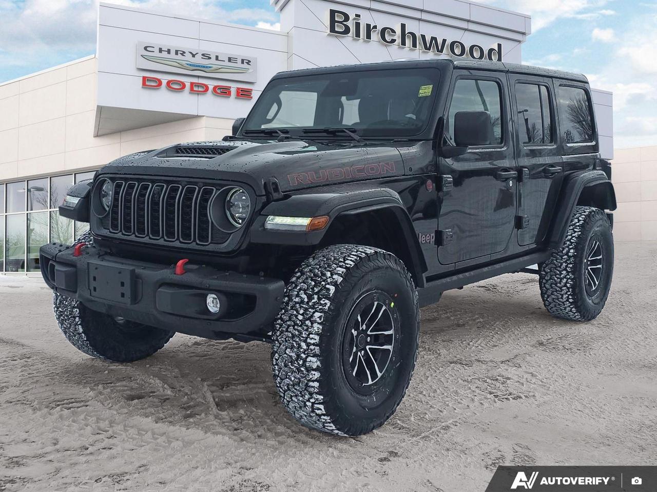 4:1 RockTrac heavyduty parttime 4WD system
Dana M210 wide heavyduty tube front axle
Dana M220 wide full floating rear axle
ELocker rear axle
ELocker front axle
Electronic front disconnect sway bar
Electronic Stability Control
Hill Start Assist
4 and 7 pin wiring harness
Offroad plus mode
Supplemental front seatmounted side air bags
Supplemental side air bags
Advanced multistage front air bags
Automatic headlamps
Enhanced adaptive cruise control
FullSpeed Forward Collision Warning Plus
Experience the pinnacle of off-road capability with the all-new 2026 Jeep Wrangler Rubicon X. This cutting-edge SUV combines rugged performance with modern technology to deliver an unparalleled adventure machine.

- Advanced 4WD system with selectable front and rear locking differentials
- Powerful 3.6L Pentastar VVT V6 engine with ESS for optimal performance and efficiency
- Uconnect 5 Nav system with massive 12.3 display for seamless connectivity
- Enhanced Adaptive Cruise Control for a smoother, safer journey
- 4G LTE Wi-Fi Hot Spot keeps you connected even in remote locations
- LT285/70R17C BSW On-/Off-Road tires for superior traction in any terrain
- Steel Performance Hood Package for an aggressive, trail-ready look

Ready to conquer new horizons? Reserve your 2026 Jeep Wrangler Rubicon X today at Birchwood Chrysler Dodge Jeep Ram. Contact us to schedule a personalized walkthrough or book a test drive to experience the ultimate off-road machine firsthand.
Birchwood Chrysler Dodge is your choice for New Chrysler, Dodge, Jeep, RAM vehicles in Winnipeg. 
 
With us, Experience is Everything. Complete as much or as little of your purchase online as you like. All pricing you see is what you pay. No hidden fees. All new vehicle special offers and discounts are already calculated in the pricing. On our website you can choose payment options and terms knowing these are transparent and accurate.

Start your purchase online to build your exact pricing to your specifics like how much money down, vehicle trade and any accessories or added optional protection that suits your needs.

Any questions let us know by calling (204) 774-4444, wed love to send you a video to clarify any questions about a vehicle!

Visit us in store at 90-3965 Portage Ave in the Birchwood Autopark.

Dealer permit #5686
Dealer permit #5686