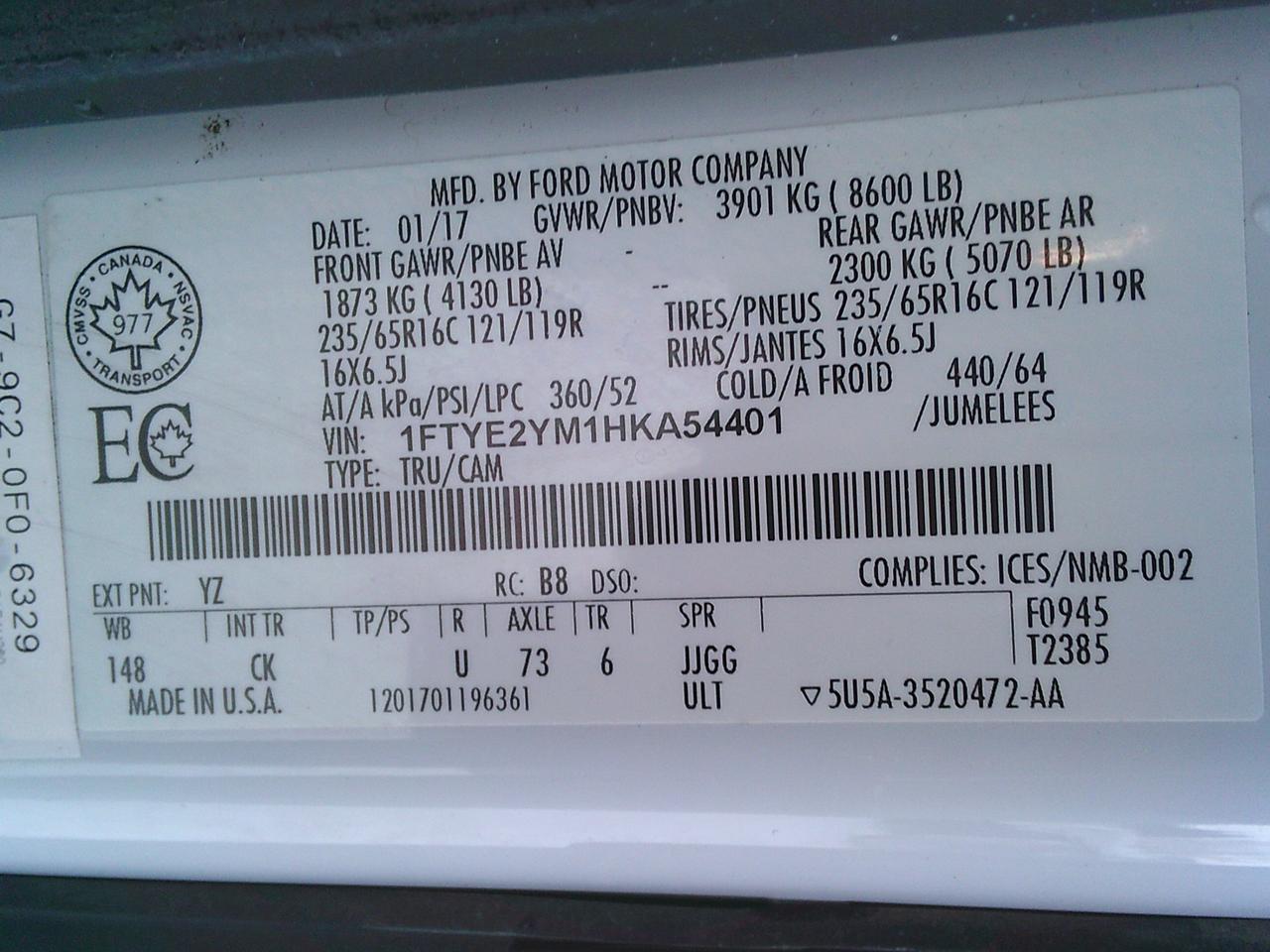 2017 Ford Transit Cargo Van T-150 148  Low Rf 8600 GVWR Sliding RH Dr Photo