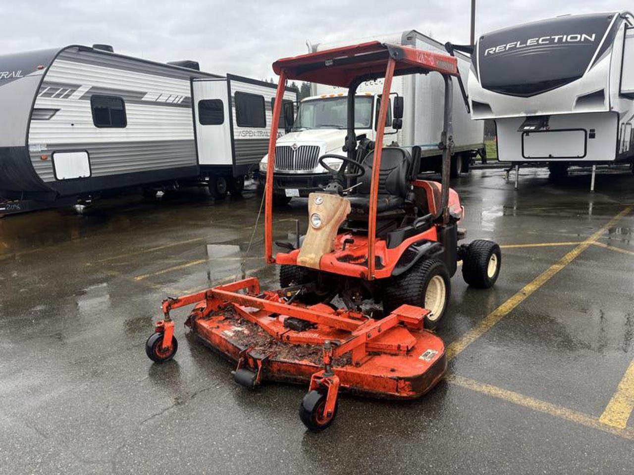 2011 Kubota F3680 60 Inch Riding Lawn Mower Diesel 4 wheel Drive, yellow exterior, black interior. Made in Canada. Kubota 4 cylinder 36 HP 1499cc diesel engine, 4WD hydrostatic transmission, Front PTO, 60 inch front mower deck , 61.5 L fuel tank ,Power steering, Hydraulic lift, Enclosed cab ,A/C , Wet disc brakes, 1,400 KG total weight, 24x12.00-12 front tires , 18x9.50-8 rear tires. Vehicle come with registration. This listing is a former municipality asset.  $7,620.00 plus $375 processing fee, $7,995.00 total payment obligation before taxes.  Sale price until August 29, 2026, 4:00 PM PDT. Listing report, warranty, contract commitment cancellation fee, financing available on approved credit (some limitations and exceptions may apply). All above specifications and information is considered to be accurate but is not guaranteed and no opinion or advice is given as to whether this item should be purchased. We do not allow test drives due to theft, fraud, acts of vandalism and undetectable impaired driving. Instead we provide the following benefits: Complimentary Warranty (with options to extend), Limited Money Back Satisfaction Guarantee on Fully Completed Contracts, Contract Commitment Cancellation, and an Open-Ended Sell-Back Option. Ask seller for details or call 604-522-REPO(7376) to confirm listing availability.