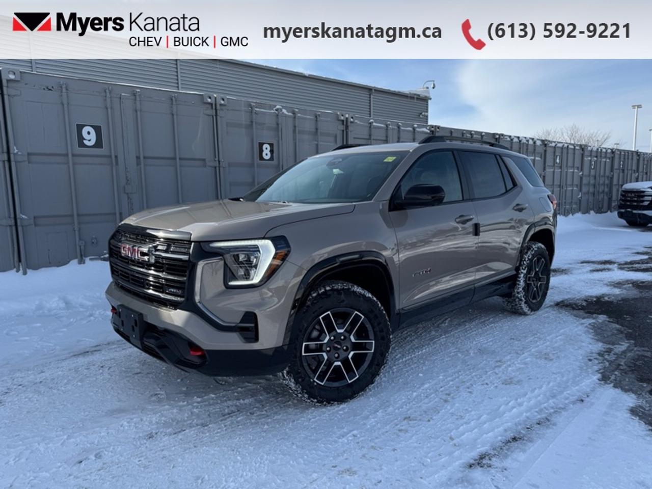 <b>Sunroof, Technology Package II, Convenience Group!</b><br> <br> <br> <br>At Myers, we believe in giving our customers the power of choice. When you choose to shop with a Myers Auto Group dealership, you dont just have access to one inventory, youve got the purchasing power of an entire auto group behind you!<br> <br>Iconic GMC styling paired with remarkable reliability make this 2026 Terrain an ideal option in the crossover SUV segment. <br> <br>From endless details that drastically improve this SUVs usability, to striking style and amazing capability, this 2026 Terrain is exactly what you expect from a GMC SUV. The interior has a clean design, with upscale materials like soft-touch surfaces and premium trim. You cant go wrong with this SUV for all your family hauling needs.<br> <br>This Riverstone Metallic SUV has an Automatic transmission and is powered by a 175HP 1.5L 4 Cylinder Engine. <br> <br> Our Terrains trim level is AT4. Convenience Package II adds an 8-way power driver seat with lumbar support, dual-zone automatic climate control with humidity and windshield temperature sensors, AutoSense hands-free liftgate, RainSense wipers with heated park, a universal home remote, wireless phone charging, brushed aluminum roof rails, and overhead sunglass storage. Driver Convenience Package brings remote start, heated front seats, a heated steering wheel, illuminated vanity mirrors, and express windows for all passengers, while a 15 Premium Infotainment System with Google Built-In, SiriusXM with 360L, wireless Apple CarPlay/Android Auto, Wi-Fi hotspot, and 5G connectivity elevate entertainment and connectivity. Interior amenities include premium cloth/CoreTec seats, adaptive cruise control, multiple USB ports, dual-zone automatic climate control, rear air vents, and active noise cancellation. Safety features include Enhanced Automatic Emergency Braking, Rear Cross Traffic Braking, Reverse Automatic Braking, Blind Zone Steering Assist, Lane Keep Assist with Lane Departure Warning, HD Rear Vision Camera, Teen Driver mode, and OnStar services for comprehensive driver confidence. This vehicle has been upgraded with the following features: Sunroof, Technology Package II, Convenience Group.<br><br> <br>To apply right now for financing use this link: <a href=https://www.myerskanatagm.ca/finance/ target=_blank>https://www.myerskanatagm.ca/finance/</a><br><br> <br/> See dealer for details. <br> <br>Myers Kanata Chevrolet Buick GMC Inc is a great place to find quality used cars, trucks and SUVs. We also feature over a selection of over 50 used vehicles along with 30 certified pre-owned vehicles. Our Ottawa Chevrolet, Buick and GMC dealership is confident that youll be able to find your next used vehicle at Myers Kanata Chevrolet Buick GMC Inc. You will always find our inventory updated with the latest models. Our team believes in giving nothing but the best to our customers. Visit our Ottawa GMC, Chevrolet, and Buick dealership and get all the information you need today!<br> Come by and check out our fleet of 30+ used cars and trucks and 270+ new cars and trucks for sale in Kanata.  o~o