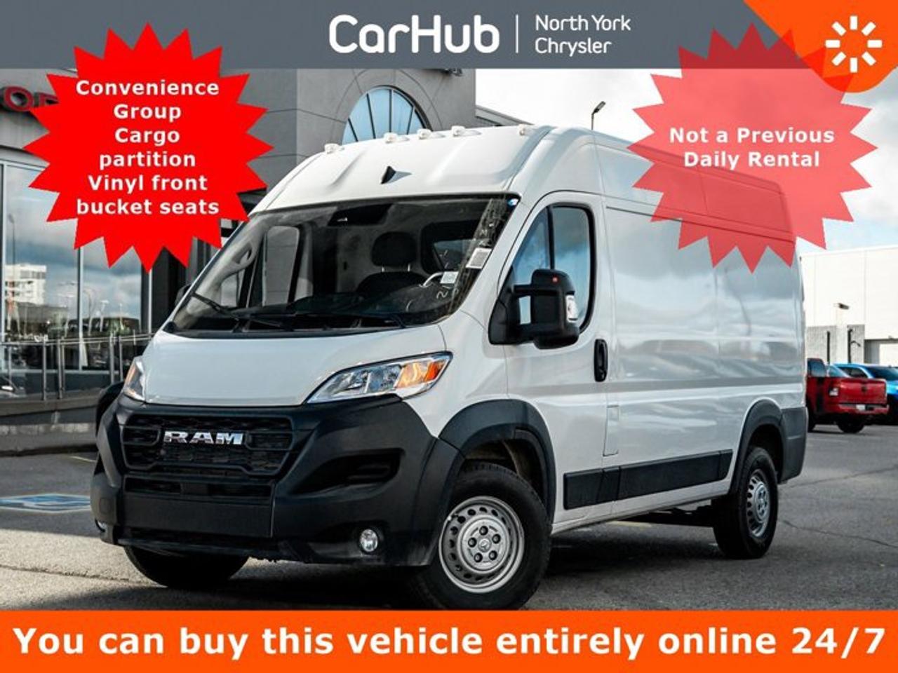 2025 RAM ProMaster 2500 Cargo Van 136 WB High Roof<p>Bright White / Black Interior | 3.6L Pentastar V6 | 9-Speed Automatic | Convenience Group | Cargo Partition with Sliding Window</p><p>Introducing this 2025 RAM ProMaster 2500 Cargo Van 136 WB High Roof, finished in Bright White with a Black interior and Black vinyl front bucket seats.</p><p>Powered by the 3.6L Pentastar VVT V6 paired with a 9-speed automatic transmission, this ProMaster is built to provide dependable performance and practical capability for business, trades, deliveries, and everyday commercial use.</p><p>This ProMaster is equipped with $6,630 in factory options and adjustments, including the Convenience Group, cargo partition with sliding window, Mopar cargo floor mat, Mopar upper and lower side wall paneling, full-size spare tire, and Customer Preferred Package 22B, bringing the factory-listed total price to $65,850.</p>Factory Upgrades & Added Value<p>Convenience Group --- $1,095 in Added Value</p><p>This package adds power-folding and heated exterior mirrors, power-adjustable mirrors, convex auxiliary mirrors, rear cargo LED lighting, fog lamps, and Adaptive Cruise Control with Stop & Go, making daily commercial driving easier and more convenient.</p><p>Cargo Partition with Sliding Window --- $600</p><p>The factory cargo partition helps separate the passenger and cargo areas while the sliding window provides convenient access and visibility between the two spaces.</p><p>Mopar Side Wall Paneling --- $500</p><p>Upper and lower Mopar side wall paneling provides additional protection for the cargo area and creates a more finished environment for professional use.</p><p>Mopar Cargo Area Floor Mat --- $425</p><p>The factory cargo floor mat helps protect the cargo area from dirt, equipment, and everyday work-related wear.</p>Additional Equipment & Customer Value<p>3.6L Pentastar V6<br />The proven Pentastar V6 provides dependable power for transporting tools, equipment, supplies, and cargo throughout the workday.</p><p>9-Speed Automatic Transmission<br />The 9-speed automatic provides smooth operation and makes the ProMaster comfortable and easy to drive during both city routes and longer highway trips.</p><p>136-Inch Wheelbase High Roof<br />The high-roof 136-inch wheelbase configuration provides a practical platform for businesses and professionals who need a capable cargo van with room for equipment and supplies.</p><p>Upfit-Ready Cargo Area<br />An upfit interface connector, auxiliary power connection, rear speaker wiring preparation, cargo LED lighting, and factory side wall protection make this ProMaster well suited for professional customization.</p><p>Adaptive Cruise Control<br />Adaptive Cruise Control with Stop & Go adds convenience during highway driving and stop-and-go traffic, helping reduce driver fatigue throughout the workday.</p><p>Power & Heated Mirrors<br />Power-folding, power-adjustable, heated exterior mirrors with convex auxiliary mirrors provide improved visibility and added convenience when maneuvering the van.</p><p>Advanced Safety<br />Full-Speed Forward Collision Warning Plus, Pedestrian/Cyclist Emergency Braking, Drowsy Driver Detection, Traffic Sign Recognition, ParkView Rear Back-Up Camera, Brake Assist, All-Speed Traction Control, Electronic Stability Control, Electronic Roll Mitigation, and Trailer Sway Control provide added confidence on the road.</p><p>Everyday Convenience<br />Uconnect 5 with a 7-inch display, Apple CarPlay capability, Google Android Auto, hands-free phone and audio, SiriusXM, push-button start, power windows, remote keyless entry, and speed-sensitive power locks keep daily operation simple and connected.</p>BUILT FOR BUSINESS. READY FOR WORK.<p>The 2025 RAM ProMaster 2500 Cargo Van 136 WB High Roof combines a proven V6 powertrain with practical cargo equipment, modern connectivity, and advanced safety technology.</p><p>With its 3.6L Pentastar V6, 9-speed automatic transmission, Convenience Group, cargo partition with sliding window, Mopar floor mat, side wall paneling, full-size spare tire, Adaptive Cruise Control, heated power mirrors, and upfit-ready equipment, this ProMaster offers an excellent combination of practicality, convenience, safety, and commercial versatility.</p><p>Finished in Bright White, this ProMaster 2500 is an outstanding opportunity for a contractor, tradesperson, delivery business, or professional looking for a well-equipped cargo van ready to be put to work.</p>Drive Happy with CarHub<p>All-inclusive, upfront prices --- no haggling, negotiations, pressure, or games.</p><p>Purchase or lease a vehicle and receive a $1,000 CarHub Rewards Card for service.</p><p>All available manufacturer rebates have been applied and included in our sale price.</p><p>Purchase this vehicle fully online on CarHub websites.</p>Transparency Statement<p>USED VEHICLES: Online prices and payments are for finance purchases --- please note there is an $850 safety certification fee. If not Certified, then as per OMVIC Regulations the vehicle is deemed to be not drivable and Not Certified. Cash purchases for used vehicles have a $2,350 surcharge which includes the safety certification (the finance price + $2,350).</p><p>NEW VEHICLES: New financed vehicles are subject to an $850 Processing Fee. New cars priced at over $100,000 including add-ons or accessories are subject to the additional federal luxury tax.</p><p>While every effort is taken to avoid errors, technical or human error can occur, so please confirm vehicle features, options, materials, and other specs with your CarHub representative. This can easily be done by calling us or by visiting us at the dealership.</p><p>CarHub used vehicles come standard with 1 key. If we receive more than one key from the previous owner, we include them with the vehicle. Additional keys may be purchased at the time of sale. Ask your Product Advisor for more details.</p><p>Payments are only estimates derived from a standard term/rate on approved credit. Terms, rates and payments may vary. Prices, rates and payments are subject to change without notice. Please see our website for more details.</p>