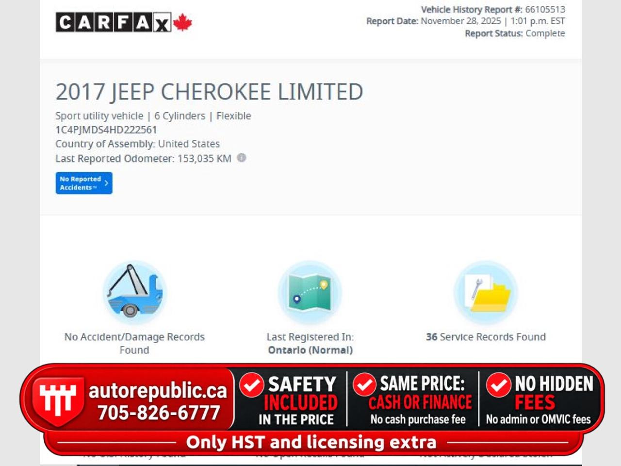 2017 Jeep Cherokee Limited V6 AWD Certified No Accidents Tow Package Photo