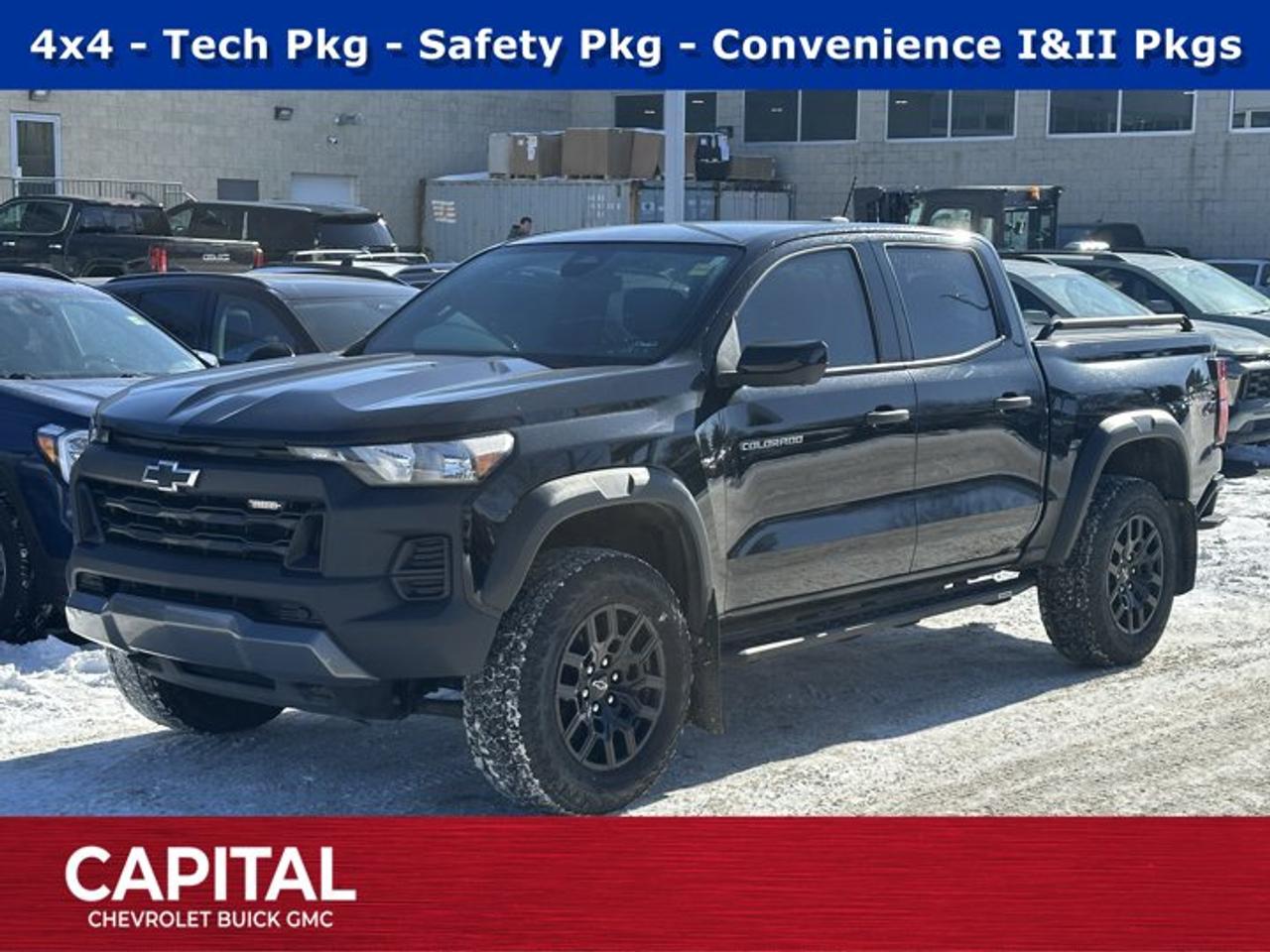 Recent Arrival! CARFAX Canada One Owner CARFAX Canada No Reported AccidentsAsk for the Internet Department for more information or book your test drive today! Call 403-256-4960 for fast answers at your fingertips! Disclaimer: All prices are plus taxes. See dealer for details. AMVIC Licensed Dealer # B2020028.2023 Colorado 8-Speed Automatic 4WD Colorado Trail Boss, 4WD, 8-Way Power Driver Seat Adjuster, Adaptive Cruise Control, Advanced Trailering Package, Black Painted Mirror Caps, Blind Zone Steering Assist, EZ-Lift & Lower Tailgate, HD Surround Vision, Heated Power-Adjustable Outside Mirrors, Heavy-Duty Trailering Package, Integrated Trailer Brake Controller, Power Driver Lumbar Control Seat Adjuster, Rear Cross Traffic Braking, Rear Park Assist, Rear Pedestrian Alert, Safety Package, StowFlex Tailgate Storage Compartment, Tailgate Keyed Cylinder Lock, Technology Package, Trail Boss Convenience Package II, Trailering App, Wheels: 18 x 8.5 Black High Gloss Aluminum.
