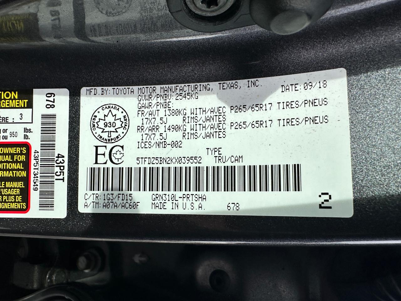 2019 Toyota Tacoma SR5 4X4 LB HTD Cloth NAV Bluetooth XM Alloys RvCam Photo