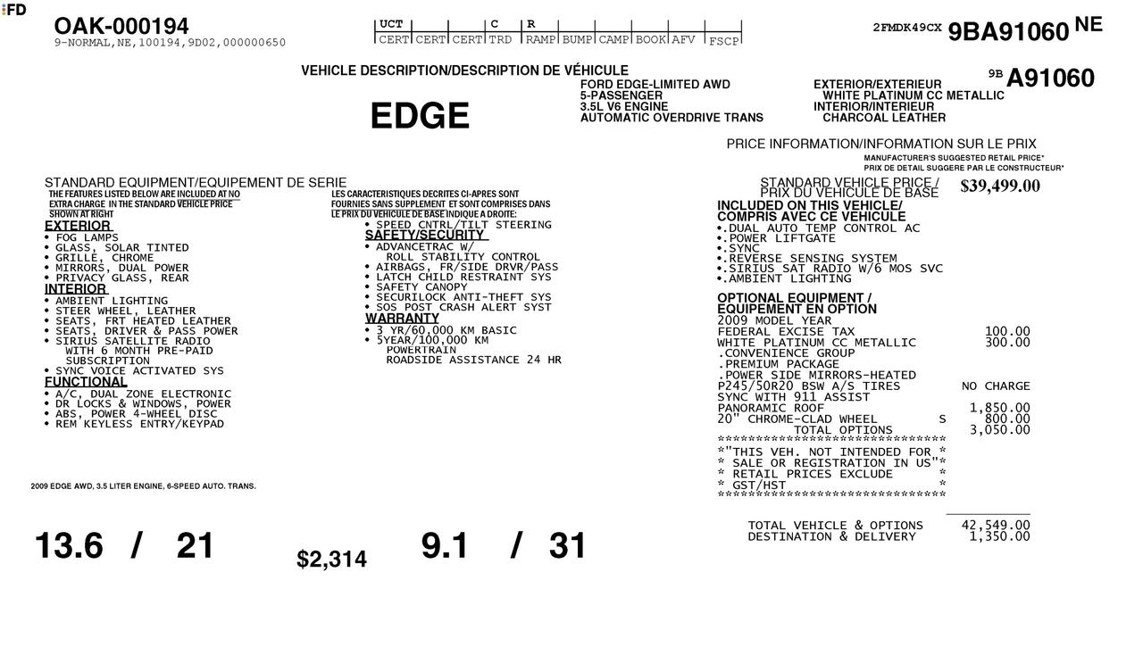 2009 Ford Edge Limited 220A|NO ACCIDENTS|V6|27 SVC RECORDS Photo