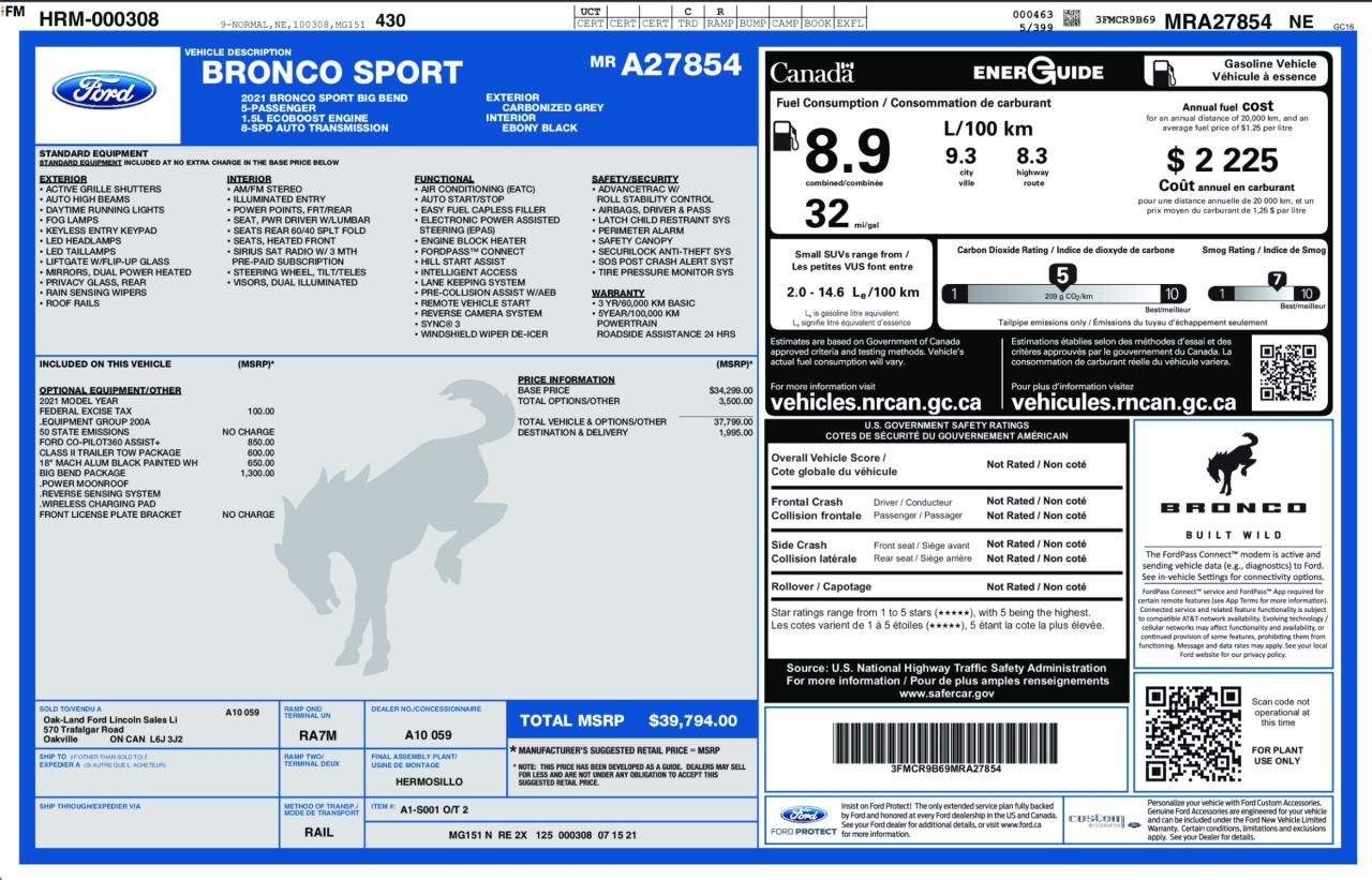 2021 Ford Bronco Sport Big Bend BIG BEND PKG|ADAPTIVE CRUISE|TOW|18 WHLS Photo