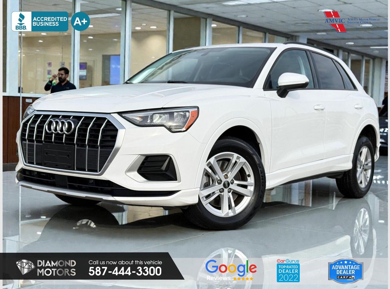 CLEARANCE PRICED  PRICED TO MOVE <br/> LIMITED TIME at Diamond Motors <br/> Drive away with a FREE 1-Year Warranty + low payments included at Listed Price. T&Cs Apply. <br/> 2L 4 CYLINDER ENGINE, LEATHER, BLUETOOTH, DUAL CLIMATE CONTROL, BACKUP CAMERA, NAVIGATION, AWD, HEATED SEATS, APPLE CARPLAY, CRUISE CONTROL, PANORMIC SUNROOF AND MUCH MORE!!!! <br/> Now Available: 2021 Audi Q3 Premium White has 138,096 KM on it. 2L 4 Cylinder Engine engine, All-Wheel Drive, Automatic transmission, 5 Seater passengers, on special price for $21,500.00. <br/> <br/> <br/> Book your appointment today for Test Drive. We offer contactless Test drives & Virtual Walkarounds. Stock Number: 261003 <br/> Disclosure: This vehicle was previously registered in BC. Vehicle has passed all required inspections in Alberta. <br/> The vehicle was in need of repairs as a result of an incident or collision that cost more than $3,000 including parts and labour. <br/> At Diamond Motors, we are dedicated to providing you with an outstanding car-buying experience, offering quality pre-owned vehicles at prices that fit your budget. Our transparent and honest approach means you can expect straightforward guidance without any high-pressure sales tactics. We believe in building lasting relationships with our customers by offering personalized service tailored to your needs. From the moment you step onto our lot, our team is here to support you every step of the way, ensuring you leave confident in your decision. Trust, integrity, and customer satisfaction are the foundation of everything we do. <br/> <br/> <br/> Why Choose Diamond Motors?<br/> <br/> Certified Pre-Owned Vehicles <br/> Family Owned & Operated <br/> 100+ Vehicles in Stock <br/> Finance & Extended Warranty Available <br/> Transparent Pricing <br/> Inspection & Carfax Provided <br/> No-Pressure Buying Experience <br/> Full Disclosure Guaranteed <br/> Top Google Rated Dealership <br/> Trade-Ins Welcome <br/> AMVIC Licensed & BBB Accredited <br/> CarGurus Top-Rated Dealer (2022 & 2024) <br/> <br/> <br/> Phone to schedule an appointment @ 587-444-3300 or simply browse our inventory online www.diamondmotors.ca or come and see us at our location at <br/> 3403 93 street NW, Edmonton, T6E 6A4 <br/> <br/> <br/> To view the rest of our inventory: <br/> www.diamondmotors.ca/inventory <br/> <br/> <br/> This dealership provides all required disclosures in accordance with AMVIC regulations. A completed Mechanical Fitness Assessment and its associated inspection work order will be supplied with every vehicle. A Carfax (or equivalent) vehicle history report will also be provided, including available information on previous damage, accident history, stolen or salvage status, and jurisdictional records. <br/> Customers are encouraged to review all vehicle features, options, and equipment for accuracy prior to purchase. <br/>