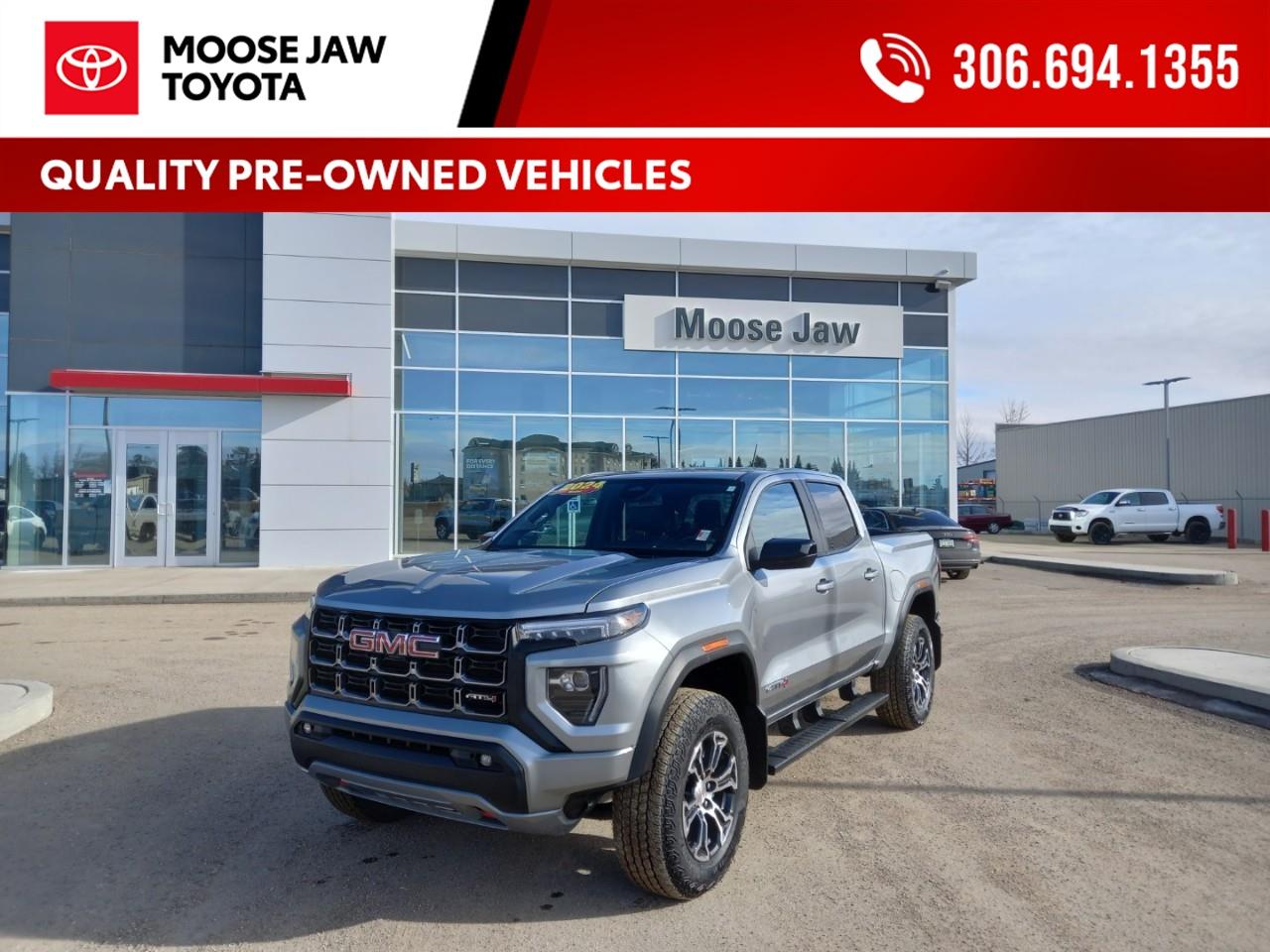 <p><strong>2024 GMC Canyon AT4  Premium Package</strong></p><p>Built to conquer. Designed to impress.</p><p>The <strong>2024 GMC Canyon AT4 with Premium Package</strong> delivers serious off-road capability with elevated refinement. Powered by a turbocharged engine and equipped with advanced 4WD, off-road suspension, and rugged AT4 styling, its ready for any terrain.</p><p>Inside, the Premium Package surrounds you with leather-appointed seating, a premium Bose® sound system, advanced safety tech, and a large touchscreen with wireless Apple CarPlay® and Android Auto.</p><p><strong>Bold. Capable. Refined.</strong> The truck that works hard  and plays even harder.</p><p>Test drive the 2024 GMC Canyon AT4 today.</p>