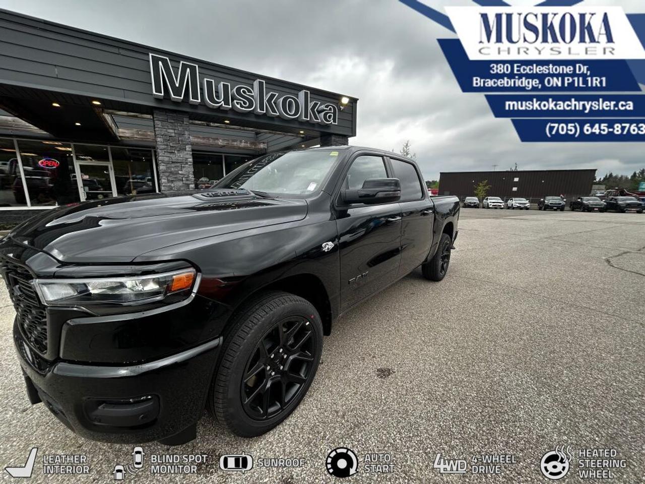 This RAM 1500 SPORT, with a 5.7L HEMI V-8 engine engine, features a 8-speed automatic transmission, and generates 11.6 highway/14.7 city L/100km. Find this vehicle with only 28 kilometers!  RAM 1500 SPORT Options: This RAM 1500 SPORT offers a multitude of options. Technology options include: Disassociated Touchscreen Display, GPS Antenna Input, GPS Navigation, Voice Recorder, 2 LCD Monitors In The Front.  Safety options include Airbag Occupancy Sensor, Curtain 1st And 2nd Row Airbags, Driver Monitoring-Alert, Dual Stage Driver And Passenger Front Airbags, Dual Stage Driver And Passenger Seat-Mounted Side Airbags.  Visit Us: Find this RAM 1500 SPORT at Muskoka Chrysler today. We are conveniently located at 380 Ecclestone Dr Bracebridge ON P1L1R1. Muskoka Chrysler has been serving our local community for over 40 years. We take pride in giving back to the community while providing the best customer service. We appreciate each and opportunity we have to serve you, not as a customer but as a friend