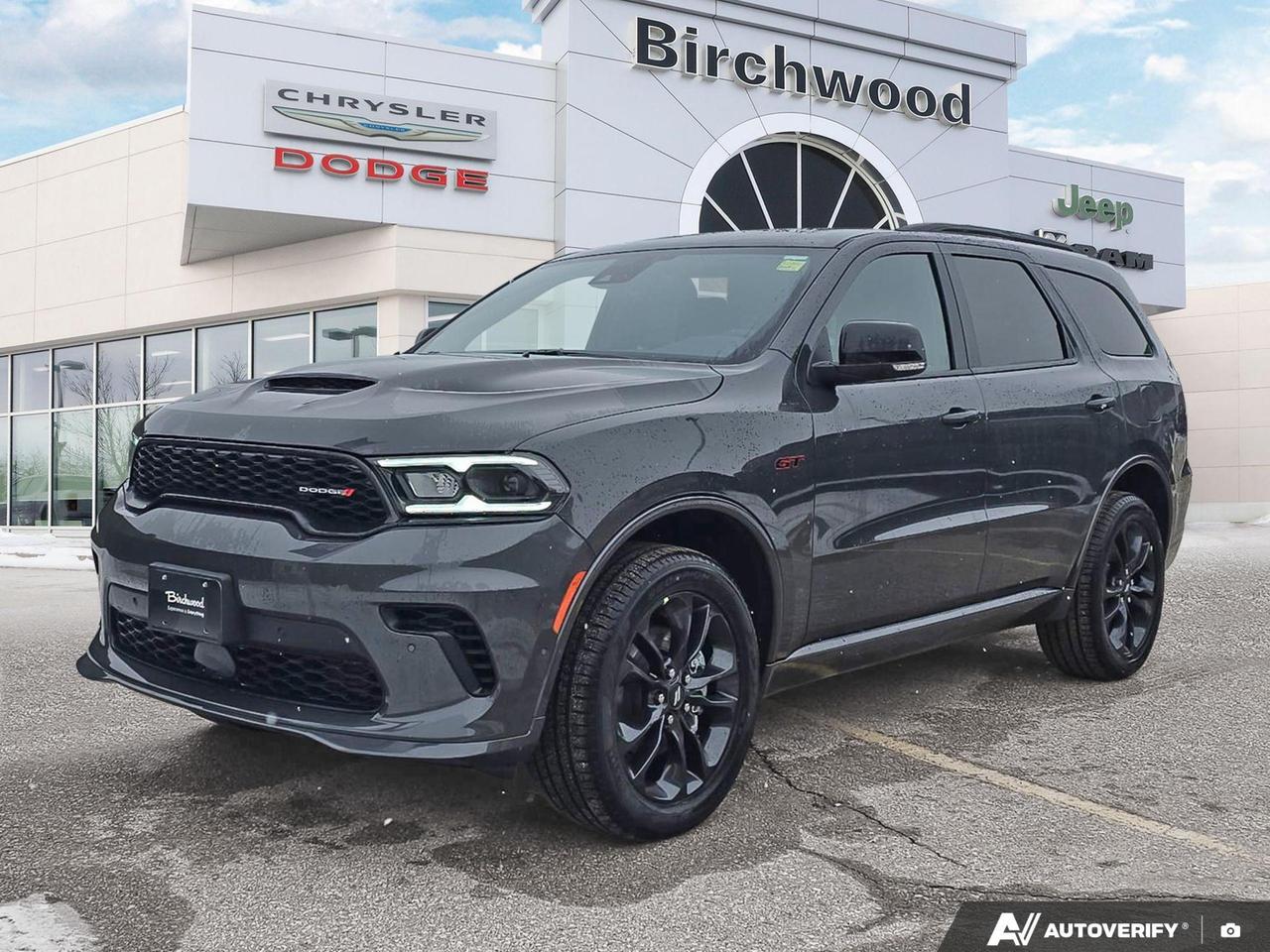 LED low/highbeam headlamps
ParkView Rear BackUp Camera
ParkSense Rear Park Assist System with stop
BlindSpot and CrossPath Detection
Pushbutton start
Rear seat reminder alert
Rainsensing windshield wipers
Heavyduty 4wheel antilock disc brakes
Advanced multistage front air bags
Remote start system
Heated steering wheel
Front heated seats
Power liftgate
Supplemental front seatmounted side air bags
Supplemental side air bags
Supplemental drivers knee blocker air bag
Experience the future of SUV driving with the 2026 Dodge Durango GT AWD. This cutting-edge vehicle combines power, comfort, and advanced technology for an unparalleled driving experience.

- 3.6L Pentastar VVT V6 engine with 8-Speed TorqueFlite Automatic transmission
- All-Wheel Drive for superior handling in all conditions
- Uconnect 5 Nav system with 10.1 display and wireless connectivity
- Luxurious interior with heated leather seats and steering wheel
- Advanced safety features including Blind Spot Detection and Rear Cross Path Detection
- Spacious 6-passenger seating with power-adjustable drivers seat
- Striking Pas Vapour Grey exterior with tinted windows and 20 aluminum wheels

Ready to elevate your driving experience? This Durango GT is in transit and arriving soon. Take advantage of our special offer: pay nothing for 90 days with 0% financing available. Reserve your vehicle today or contact Birchwood Chrysler Dodge Jeep Ram for more information. Schedule a test drive and be among the first to experience this remarkable SUV.
Birchwood Chrysler Dodge is your choice for New Chrysler, Dodge, Jeep, RAM vehicles in Winnipeg. 
 
With us, Experience is Everything. Complete as much or as little of your purchase online as you like. All pricing you see is what you pay. No hidden fees. All new vehicle special offers and discounts are already calculated in the pricing. On our website you can choose payment options and terms knowing these are transparent and accurate.

Start your purchase online to build your exact pricing to your specifics like how much money down, vehicle trade and any accessories or added optional protection that suits your needs.

Any questions let us know by calling (204) 774-4444, wed love to send you a video to clarify any questions about a vehicle!

Visit us in store at 90-3965 Portage Ave in the Birchwood Autopark.

Dealer permit #5686
Dealer permit #5686