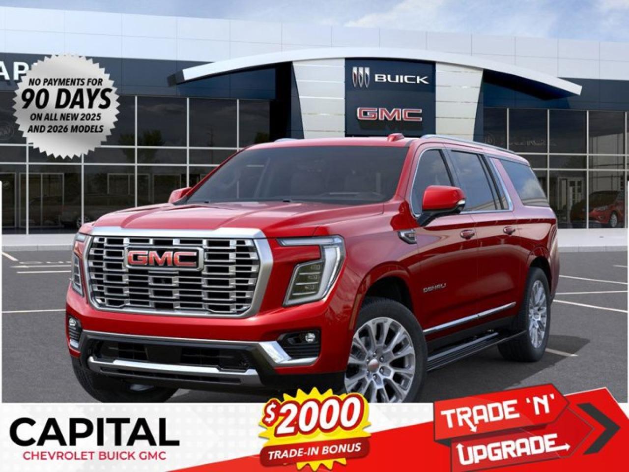 This GMC Yukon XL delivers a Gas V8 6.2L/ engine powering this Automatic transmission. WHEELS, 22 X 9 (55.9 CM X 22.9 CM) ULTRA-BRIGHT MACHINED and painted Midnight Silver with laser etched logo Includes (SFE) wheel locks, LPO., VOLCANIC RED TINTCOAT, TRANSMISSION, 10-SPEED AUTOMATIC electronically controlled with overdrive, includes Traction Select System including tow/haul (STD).* This GMC Yukon XL Features the Following Options *SUN & POWER STEP PACKAGE includes (C3U) power sunroof and (B3L) power-retractable assist steps with perimeter lighting, LPO, FLOOR LINER PACKAGE (dealer-installed) (Includes (AAK) 1st and 2nd row premium floor liners, LPO, (RIB) 3rd row all-weather floor liners, LPO and (CAV) all-weather cargo mat, LPO.) , LPO, WHEEL LOCKS, SET OF 4 (dealer-installed), LPO, PREMIUM FLOOR LINERS, 1ST AND 2ND ROWS WITH BRAND BADGING (dealer-installed), LPO, ALL-WEATHER FLOOR LINERS, 3RD ROW (dealer-installed), LPO, ALL-WEATHER CARGO MAT (dealer-installed), ENGINE, 6.2L ECOTEC3 V8 with Dynamic Fuel Management, Direct Injection and Variable Valve Timing, includes aluminum block construction (420 hp [313 kW] @ 5600 rpm, 460 lb-ft of torque [624 Nm] @ 4100 rpm) (STD), ENGINE BLOCK HEATER, DENALI PREFERRED EQUIPMENT GROUP Includes Standard Equipment, 3 YEARS SIRIUSXM SiriusXM Extended Service subscription will stop at the end of the applicable subscription period unless you decide to continue service. Plan is non-transferable and non-refundable. Service subject to the SiriusXM Customer Agreement and Privacy Policy, visit siriusxm.ca/terms to see complete terms and how to cancel which includes online methods or calling 1-888-539-7474. Some services, content and features are subject to device capabilities, an active data connection enabled in the vehicle and location availability. All fees, content and features are subject to change. Content varies by subscription plan. SiriusXM and related logos are trademarks of Sirius XM Radio Inc. and its respective subsidiaries.).* Stop By Today *Stop by Capital Chevrolet Buick GMC Inc. located at 13103 Lake Fraser Drive SE, Calgary, AB T2J 3H5 for a quick visit and a great vehicle!