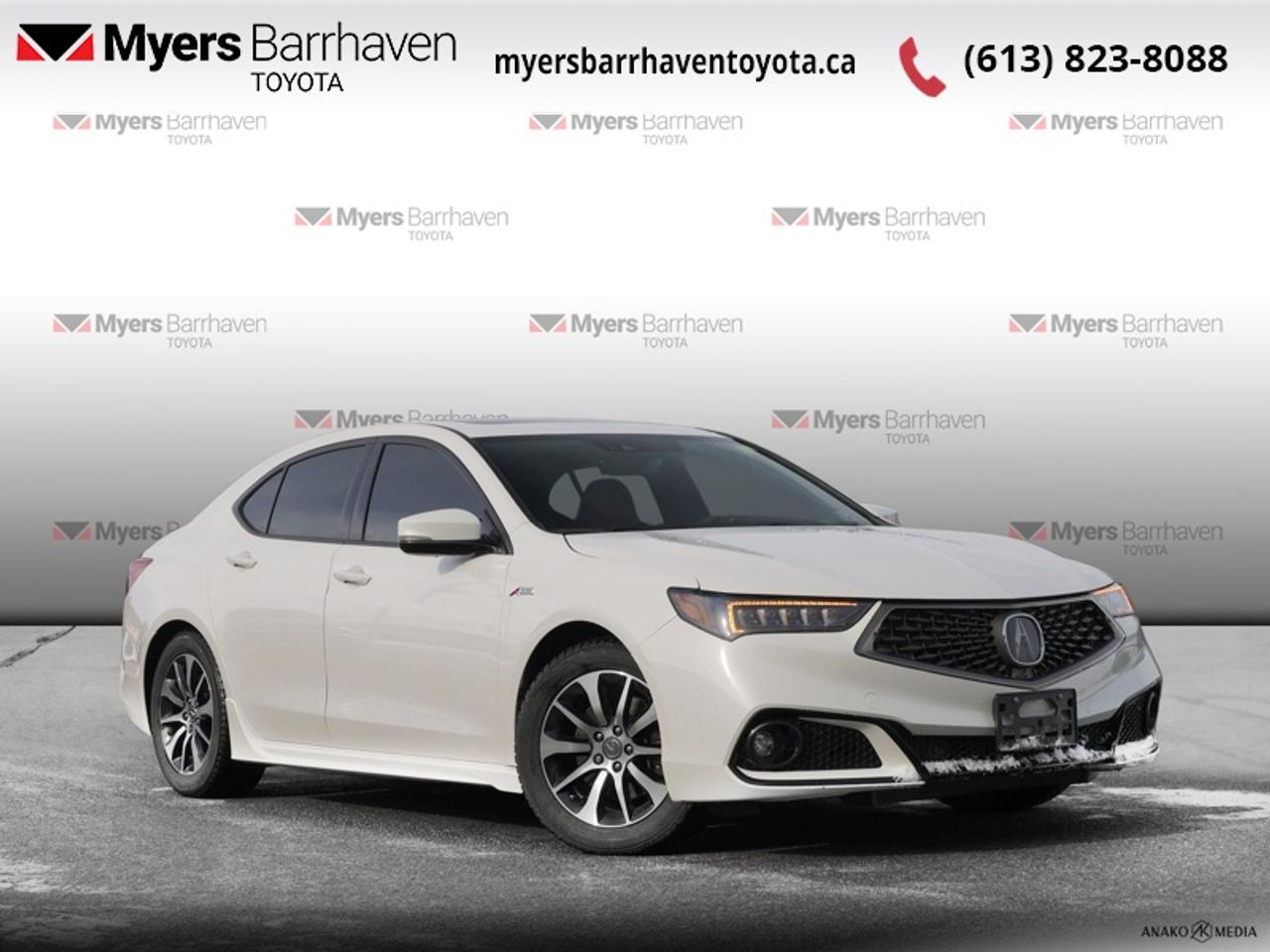 <b>Low Mileage, Premium Audio,  Navigation,  Blind Spot Detection,  Sunroof,  Heated Seats!</b><br> <br>  Compare at $25894 - Our Live Market Price is just $24898! <br> <br>This Acura TLX is a sleek luxury sedan with a supple and refined ride and plenty of available power. This 2019 Acura TLX is for sale today in Ottawa. <br> <br>This Acura TLX is a quality built mid size sedan with plenty of luxury details and a refined ride that challenges even the more expensive rivals within its class. What this TLX represents is modern technology coupled with a crisp exterior design and loads of highly advanced tech options available through the trim range. With such an acceptable price, it easily rivals the more luxurious and high class German competition within its segment. This low mileage sedan has just 79,004 km. Its Platinum White in colour. It has an Automatic transmission and is powered by a 206HP 2.4L 4 Cylinder Engine. It may have some remaining factory warranty, please check with dealer for details. <br> <br> Our TLXs trim level is Tech A-Spec. This A-Spec TLX takes style to a whole new arena with performance accents including A-Spec exclusive steering wheel, step garnish, and side sill garnish. Other great style and comfort upgrades include fog lights, dark chrome exterior accents, power thigh support extension, metallic foot rest pedal, and a black roofliner. The premium features continue with a power moonroof, perforated premium leather seating, navigation, premium audio system with a hard disk media storage system, heated steering wheel, multiple displays, remote start, memory driver settings, heated seats, Apple CarPlay, Android Auto, Bluetooth, SiriusXM, and USB and aux jacks. Acura gave this TLX a pretty comprehensive driver assistance suite with collision mitigation with heads up warning, forward collision warning, lane keep assist with lane departure warning and road departure mitigation, blind spot monitor, adaptive cruise, and automatic highbeam. This vehicle has been upgraded with the following features: Premium Audio, Navigation, Blind Spot Detection, Sunroof, Heated Seats, Apple CarPlay, Android Auto.<br> <br>To apply right now for financing use this link: <a href=https://www.myersbarrhaventoyota.ca/quick-approval/ target=_blank>https://www.myersbarrhaventoyota.ca/quick-approval/</a><br><br> <br/><br> Buy this vehicle now for the lowest bi-weekly payment of <b>$238.11</b> with $0 down for 60 months @ 8.99% APR O.A.C. ( Plus applicable taxes -  Plus applicable fees   ).  See dealer for details. <br> <br>At Myers Barrhaven Toyota we pride ourselves in offering highly desirable pre-owned vehicles. We truly hand pick all our vehicles to offer only the best vehicles to our customers. No two used cars are alike, this is why we have our trained Toyota technicians highly scrutinize all our trade ins and purchases to ensure we can put the Myers seal of approval. Every year we evaluate 1000s of vehicles and only 10-15% meet the Myers Barrhaven Toyota standards. At the end of the day we have mutual interest in selling only the best as we back all our pre-owned vehicles with the Myers *LIFETIME ENGINE TRANSMISSION warranty. Thats right *LIFETIME ENGINE TRANSMISSION warranty, were in this together! If we dont have what youre looking for not to worry, our experienced buyer can help you find the car of your dreams! Ever heard of getting top dollar for your trade but not really sure if you were? Here we leave nothing to chance, every trade-in we appraise goes up onto a live online auction and we get buyers coast to coast and in the USA trying to bid for your trade. This means we simultaneously expose your car to 1000s of buyers to get you top trade in value. <br>We service all makes and models in our new state of the art facility where you can enjoy the convenience of our on-site restaurant, shuttle van, free Wi-Fi, Enterprise Rent-A-Car, on-site tire storage, and complimentary drinks. Come see why many Toyota owners are making the switch to Myers Barrhaven Toyota. <br>*LIFETIME ENGINE TRANSMISSION WARRANTY NOT AVAILABLE FOR VEHICLES WITH KMS EXCEEDING 140,000KM, VEHICLES 8 YEARS & OLDER, HIGHLINE BRAND VEHICLES (e.g., BMW, INFINITI, CADILLAC, LEXUS), AND QUEBEC RESIDENTS.<br> Come by and check out our fleet of 90+ used cars and trucks and 20+ new cars and trucks for sale in Ottawa.  o~o