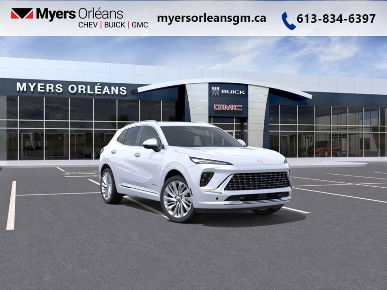 <b>Sunroof,  Cooled Seats,  HUD,  Bose Premium Audio,  Leather Seats!</b><br> <br> <br> <br>For more than 80 years, the Myers Automotive Group has brought exceptional vehicles and world-class service to drivers in the Ottawa area. Myers Orleans Chevrolet Buick GMC is proud to serve Greater Ottawa, and to continue the tradition of excellence that the Myers name is known for. We are your trusted and professional choice since 1942!<br> <br>Inside its upscale cabin youll find premium materials, a large digital interface and intuitive connectivity designed for everyday comfort. <br> <br>The 2026 Buick Envision offers drivers a sophisticated crossover experience that pairs elegant design with modern technology and capable handling. Inside, youll enjoy a cabin filled with refined touches, intuitive controls and the kind of comfort suited for daily needs or longer drives. With all-wheel drive as standard, thoughtful amenities, and Buicks commitment to safety, the Envision presents a compelling option for those seeking upscale performance in a compact SUV.<br> <br>This Iridescent White Tricoat SUV has an Automatic transmission and is powered by a 228HP 2.0L 4 Cylinder Engine. <br> <br> Our Envisions trim level is Avenir. This range-topping Avenir trim rewards you with a panoramic sunroof, ventilated and heated leather seats with massage function, a drivers head up display, and a sonorous 9-speaker Bose premium audio. Also standard include a power liftgate for rear cargo access, an HD surround vision system, a wireless charging pad for mobile devices, and an ultra-wide infotainment screen with wireless Apple CarPlay and Android Auto. Safety features include adaptive cruise control, blind zone steering assist, lane keep assist with lane departure warning, rear park assist, and rear cross traffic braking. Additional features also include remote engine start, keyless open, a heated steering wheel, and even more. This vehicle has been upgraded with the following features: Sunroof, Cooled Seats, HUD, Bose Premium Audio, Leather Seats, 360 Camera, Wireless Charging Pad.<br><br> <br>To apply right now for financing use this link: <a href=https://www.myersorleansgm.ca/FinancePreQualForm target=_blank>https://www.myersorleansgm.ca/FinancePreQualForm</a><br><br> <br/>   <br> Buy this vehicle now for the lowest bi-weekly payment of <b>$356.08</b> with $0 down for 84 months @ 2.99% APR O.A.C. ( Plus applicable taxes -  **Rebates may not be applicable on all purchase types [cash, lease, or finance]. Eligibility and conditions may vary. Please see dealer for full details and confirmation of eligibility.   ).  Incentives expire 2026-04-30.  See dealer for details. <br> <br>At Myers Orleans Chevrolet, youll find an impressive inventory of brand-new Chevrolet, Buick, and GMC vehicles. But we dont stop there! We also offer an amazing array of gently-used cars, trucks, and SUVs from Chevrolet, as well as a selection of alternate-brand used vehicles from some of Canadas favourite auto makers. When you choose to shop with Myers, youre not limited to what you can find on our well-appointed lot. Youve got the resources of an entire automotive group at your fingertips! Our friendly, no-pressure sales team will go through your list of must-haves, and will match you with the vehicle from Myers that checks off all the right boxes.<br> Come by and check out our fleet of 30+ used cars and trucks and 210+ new cars and trucks for sale in Orleans.  o~o