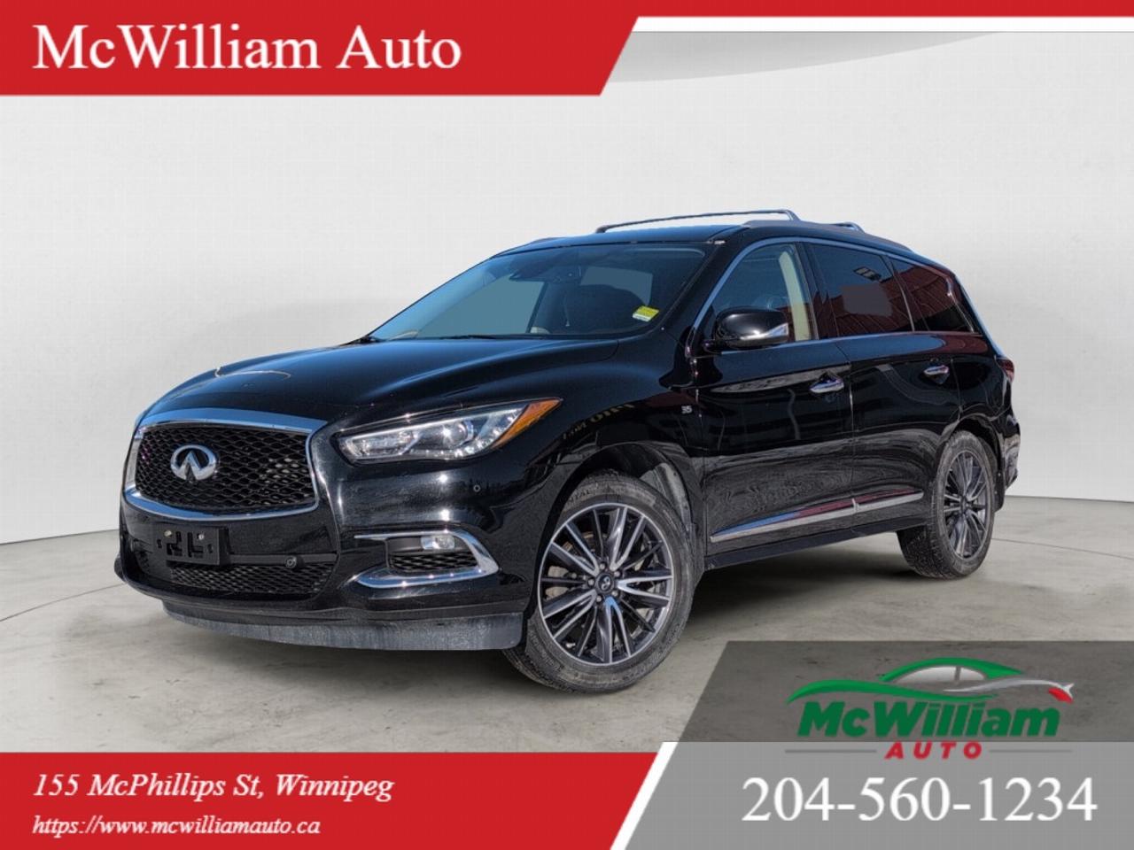 Dealer Permit No.46112017 Infiniti QX60 Base | Black | Luxury Three-Row SUVThis 2017 Infiniti QX60 offers a refined blend of premium comfort, versatile seating, and confident performance. Finished in a sleek black exterior with luxurious appointments inside, this QX60 Base is an excellent choice for families or anyone seeking upscale capability and everyday usability.Powered by a revised 3.5-litre V6 engine paired with a smooth continuously variable automatic transmission (CVT), this SUV produces approximately 295 horsepower and 270 lb-ft of torque for confident acceleration and highway merging. All-wheel drive is standard, delivering traction and control in all seasons.Performance & Mechanical<ul><li>3.5-litre DOHC 24-valve V6 engine</li><li>Continuously variable automatic transmission (CVT)</li><li>Intelligent All-Wheel Drive</li><li>Independent front and rear suspension</li><li>Speed-sensitive power steering</li><li>Tire Pressure Monitoring System</li><li>Four-wheel disc anti-lock brakes</li></ul>Interior Comfort & Convenience<ul><li>Seating for seven passengers with third-row seating</li><li>Heated front seats</li><li>Leather or high-quality upholstery (as equipped)</li><li>Power windows</li><li>Cruise control</li><li>Tilt and telescoping steering wheel</li><li>Overhead console and storage spaces</li><li>Air conditioning with rear climate controls</li><li>Universal HomeLink garage door transmitter</li><li>Power sliding and tilting glass moonroof (if equipped)</li></ul>Technology & Infotainment<ul><li>Infiniti InTouch infotainment system</li><li>Bluetooth hands-free phone connectivity and audio streaming</li><li>AM/FM stereo with auxiliary input</li><li>Rearview camera</li><li>USB ports for media connectivity</li><li>SiriusXM satellite radio capability</li></ul>Safety & Driver Assistance<ul><li>Multiple airbags including front, side and curtain airbags</li><li>Electronic Stability Control</li><li>Traction Control</li><li>Hill Start Assist</li><li>Rear child safety locks</li><li>Rear privacy glass</li><li>Automatic on/off projector beam headlights and daytime running lights</li><li>Rear window defogger with wiper</li></ul>Exterior Features<ul><li>18-inch alloy wheels</li><li>Front fog lamps</li><li>Rear spoiler</li><li>Power rear liftgate</li><li>Deep-tinted glass</li><li>High-intensity headlights with projector beams</li></ul><br><br> This 2017 Infiniti QX60 Base delivers a comfortable, well-appointed interior with strong V6 performance and intelligent AWD capability. Its ideal for drivers who want a spacious three-row luxury SUV with confident handling, premium comfort, and practical everyday features.