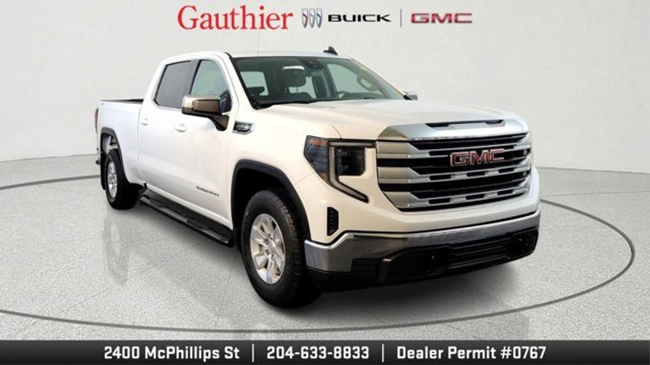 The 2023 GMC Sierra 1500 SLE is a capable full-size pickup that comes with a 5.3 L V8 and a 10-speed automatic. It enhances everyday driving with a large 13.4-inch infotainment touchscreen paired with a 12.3-inch digital driver display, wireless Apple CarPlay/Android Auto, Wi-Fi hotspot and modern comfort features such as heated seats, dual-zone climate control, and a ten-way power drivers seat. Practical touches like the GMC MultiPro Tailgate, LED cargo bed lighting, adaptive cruise control and a suite of standard safety technologies making the SLE both functional and comfortable for work or daily use.
