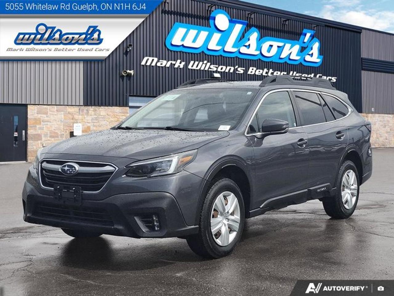 Look at this certified 2020 Subaru Outback Convenience AWD | Adaptive Cruise | Heated Seats | Power Seat | CarPlay + Android | Rear Cam & More!. Its Automatic transmission and 2.5 L engine will keep you going. This Subaru Outback has the following options: Reverse Camera, Air Conditioning, Adaptive Cruise, Heated Seats, Tilt Steering Wheel, Steering Radio Controls, Power Windows, Power Locks, Traction Control, and Power Mirrors. Stop by and visit us at Mark Wilsons Better Used Cars, 5055 Whitelaw Road, Guelph, ON N1H 6J4.MASSIVE SELECTION: 500+ vehicles in ONE LOCATION, all Live Market Priced for the best value!STRAIGHTFORWARD & TRANSPARENT PRICING: Our Advertised Price INCLUDES:Safety Certification! (No separate certification fee upcharge).FREE Carfax History Report!NO upcharge for paying cash!CONFIDENCE & PEACE OF MIND: 30-Day/3,000 km Warranty INCLUDED! Plus a 5-Day Exchange Privilege!*EASY FINANCING: Better-than-bank rates, $0 Down, and 3 Months No Payments available OAC. BAD CREDIT APPROVED HERE!WE BUY CARS: Get Top Dollar for your trade, or sell us your vehicle for CASH even if you dont buy ours!www.shopwilsons.comAn Honest, Transparent Buying Experience. Trusted in business since 1961!(Cash Prices Exclude HST and Licensing Fees only.)