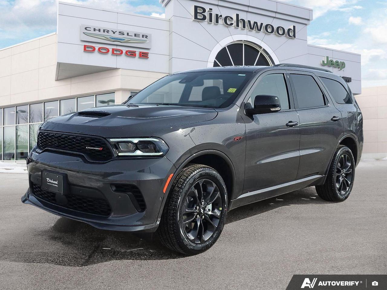 LED low/highbeam headlamps
ParkView Rear BackUp Camera
ParkSense Rear Park Assist System with stop
BlindSpot and CrossPath Detection
Pushbutton start
Rear seat reminder alert
Rainsensing windshield wipers
Heavyduty 4wheel antilock disc brakes
Advanced multistage front air bags
Remote start system
Heated steering wheel
Front heated seats
Power liftgate
Supplemental front seatmounted side air bags
Supplemental side air bags
Supplemental drivers knee blocker air bag
Introducing the 2026 Dodge Durango GT Plus: A perfect blend of power, style, and advanced technology. This all-new SUV redefines family transportation with its cutting-edge features and impressive performance.

Key Highlights:
- Powerful 3.6L Pentastar VVT V6 engine with ESS technology
- Stylish Vapour Grey exterior with black interior
- Advanced Uconnect 5 Nav system with 10.1 display
- Luxurious heated leather seats and steering wheel
- Innovative 4G LTE Wi-Fi hotspot for on-the-go connectivity
- Panoramic power sunroof for an enhanced driving experience
- Comprehensive safety features including Dodge Connect Emergency SOS

Experience the future of SUVs today! Reserve your 2026 Dodge Durango GT Plus or schedule a test drive at Birchwood Chrysler Dodge Jeep Ram. Our team is ready to answer any questions and guide you through our seamless purchasing process. Dont miss this opportunity to own a vehicle that perfectly balances luxury, technology, and family-friendly functionality.
Birchwood Chrysler Dodge is your choice for New Chrysler, Dodge, Jeep, RAM vehicles in Winnipeg. 
 
With us, Experience is Everything. Complete as much or as little of your purchase online as you like. All pricing you see is what you pay. No hidden fees. All new vehicle special offers and discounts are already calculated in the pricing. On our website you can choose payment options and terms knowing these are transparent and accurate.

Start your purchase online to build your exact pricing to your specifics like how much money down, vehicle trade and any accessories or added optional protection that suits your needs.

Any questions let us know by calling (204) 774-4444, wed love to send you a video to clarify any questions about a vehicle!

Visit us in store at 90-3965 Portage Ave in the Birchwood Autopark.

Dealer permit #5686
Dealer permit #5686