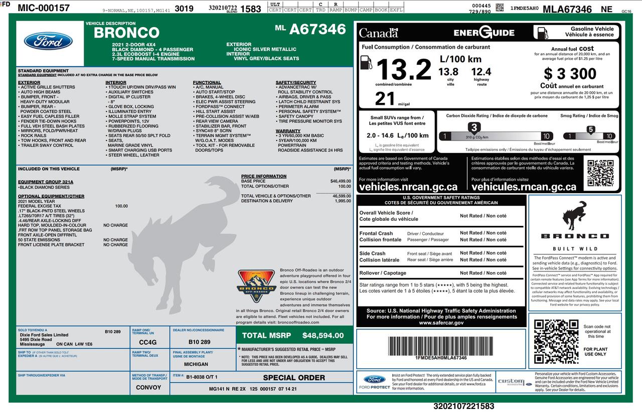 2021 Ford Bronco Black Diamond 321A|1 OWNER|MANUAL Photo3