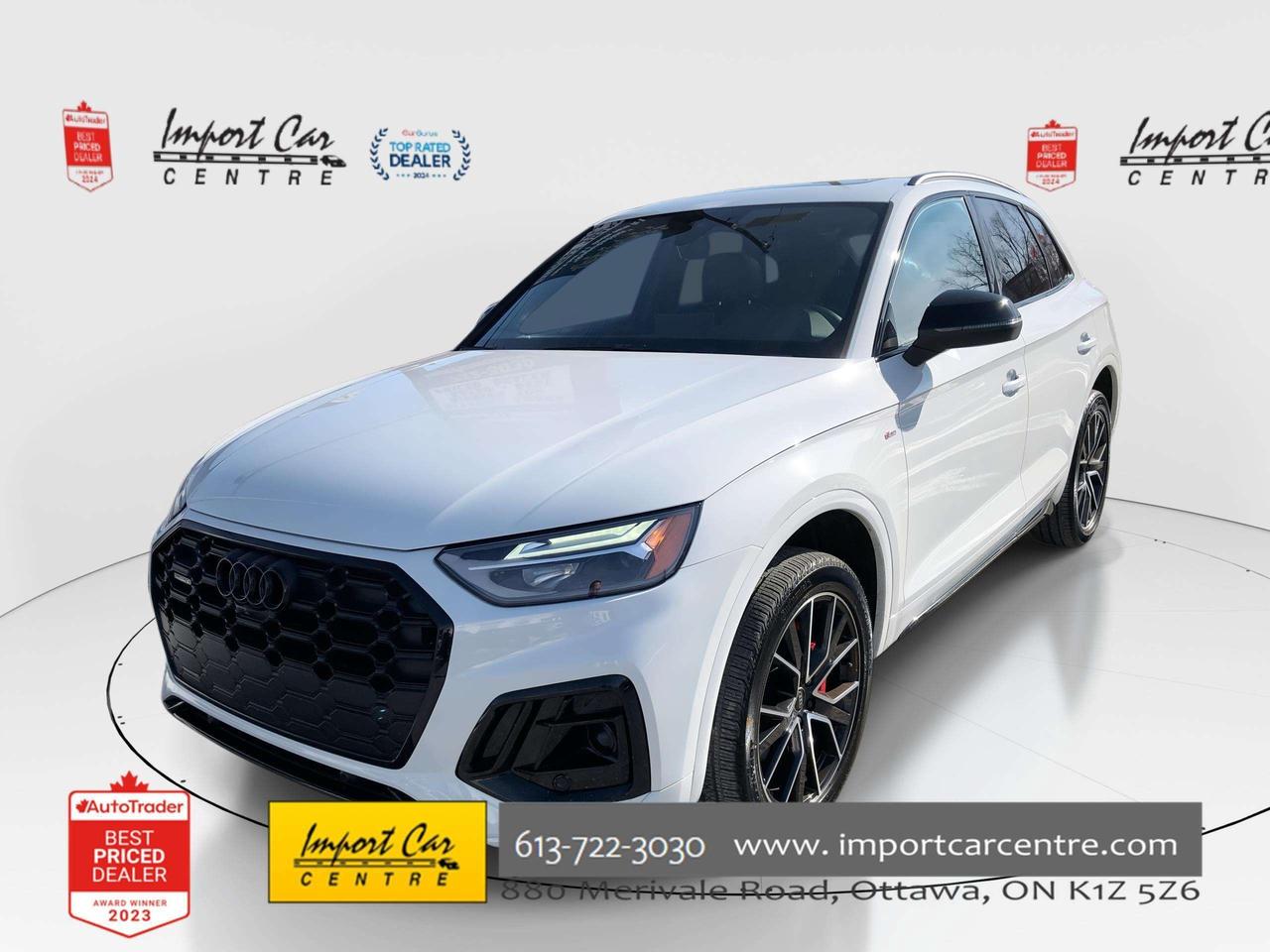 *** OTTAWA&rsquo;S ORIGINAL IMPORT DEALER!!  NO ACCIDENTS * SMETANA APPROVED ***  Perfection and beyond!!  In our opinion, the Audi Q5 represents fantastic value, is loaded with equipment and safety features, has incredible Quattro all wheel drive handling and is fun to drive!!  Finished in Arkona white with contrasting black leather seating surfaces, 20 Audi Sport alloys, navigation, Audi Virtual Cockpit, paddle shifters, leather wrapped steering wheel and gearshift, tri-zone climate control system, 2 stage drivers seat memory, lumbar support, power folding mirrors, heated seats and steering wheel, proximity key with push start button, red brake calipers, kick access rear tailgate, 360 camera, backup camera, Audi Drive Select, start/stop technology, park distance control, hill decent, Audi pre-sense, Audi Side Assist, Audi active lane assist, driver alert warning,distraction warning,speed warning, traffic sigh warning, adaptive cruise control, distance warning, aluminum pedals, sport seats with thigh extensions, only 18,000kms all compliment this stunning and like new 2025 Audi Q5 Progressiv.  Home of the Platinum up to 240,000kms warranty and financing is always available O.A.C Import Car Centre, proudly serving the Ottawa and surrounding area for over 45 years. Come down and experience Import Car Centre for yourself and see just why our customers are so happy! 

 #importcarcentre #smetanaapproved #iccs