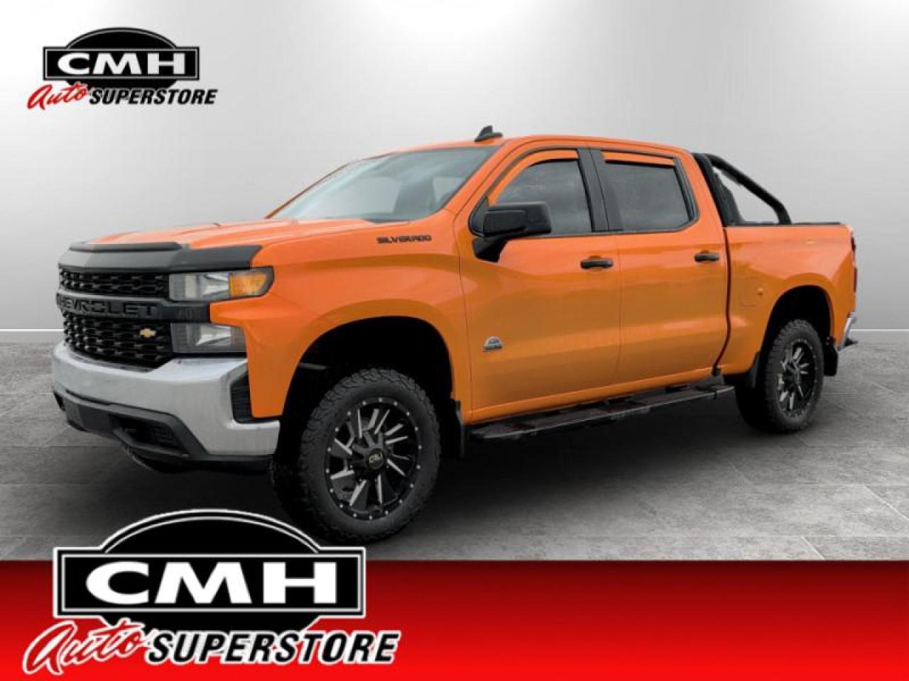 <b>Apple CarPlay, Android Auto, Cruise Control, Rear View Camera, Touch Screen, Streaming Audio, Teen Driver, Locking Tailgate</b><br> <br> <br>CMH certifies that all vehicles meet DOUBLE the Ministry standards for Brakes and Tires. The advertised price is the promotional financing price. For all other methods of payment, the selling price is $500 higher.<br><br> <br>This 2019 Chevrolet Silverado 1500 is for sale today. <br> <br>The redesigned 2019 Silverado 1500 is functional and ergonomic, suited for the work-site and or family life. Bold styling throughout gives it amazing curb appeal and a dominating stance on the road, while the its smartly designed interior keeps every passenger in superb comfort and connectivity on any trip. With brawn, brains and reliability, this pickup was built by truck people, for truck people, and comes from the family of the most dependable, longest-lasting full-size pickups on the road. This Crew Cab 4X4 pickup has 159,893 km. Its Orange in colour and is completely accident free based on the <a href=https://vhr.carfax.ca/?id=J9nSqV34aahyCZzx++DijKRM4P1bvelJ target=_blank>CARFAX Report</a>. It has an Automatic transmission and is powered by a 355HP 5.3L 8 Cylinder Engine. <br> <br> Our Silverado 1500s trim level is Work Truck. This Chevrolet Silverado 1500 work truck comes with some excellent features that includes a 7 inch touchscreen display with Apple CarPlay and Android Auto, Chevrolet MyLink and bluetooth streaming audio, cruise control and easy to clean rubber floors. Additionally, this pickup truck also comes with a locking tailgate, a rear vision camera, StabiliTrak, air conditioning and teen driver technology.<br> <br>To apply right now for financing use this link: <a href=https://www.cmhniagara.com/financing/ target=_blank>https://www.cmhniagara.com/financing/</a><br><br> <br/><br>**PLEASE NOTE:** The functionality and condition of any accessories and aftermarket parts are not guaranteed by CMH Auto Superstore. Examples of such items include, but are not limited to: tonneau covers, radios, cameras, remote starts, vent visors, roof racks, winches, light bars, headlights/tail lights, center caps, running boards, etc. If an aftermarket part is safety-related and found to be defective, it will be replaced by a factory option.<br><b>**CMH Auto Superstore reserves the right to choose to repair, modify, or replace all aftermarket parts (example  headlights) or accessories at its sole discretion.**</b><br><br>Trade-ins are welcome! Financing available OAC ! Price INCLUDES a valid safety certificate! Price INCLUDES a 60-day limited warranty on all vehicles except classic or vintage cars. CMH is a Full Disclosure dealer with no hidden fees. We are a family-owned and operated business for over 30 years! o~o