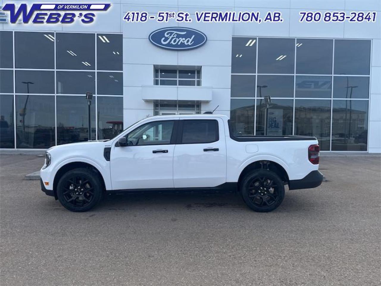 <b>XLT Luxury Package, Black Appearance Package!</b><br> <br> <br> <br>The 2026 Ford Maverick turns heads with its confident presence, smart design and ready-for-anything attitude. <br> <br>The 2026 Ford Maverick balances the utility of a pickup with the size and maneuverability tailored for daily use and light-duty tasks. Inside, the cabin features thoughtful materials, simple modern tech and seating designed to support every passenger comfortably. With its versatile footprint, confident styling and Fords reputation for dependability, the Maverick stands out as a smart choice for lifestyle-driven truck buyers.<br> <br>This Oxford White Crew Cab 4X4 pickup has a CVT transmission and is powered by a 191HP 2.5L 4 Cylinder Engine. <br> <br> Our Mavericks trim level is XLT. This hybrid pickup blends efficiency and versatility, pairing a lithium-ion battery with regenerative braking and a 1,400 lb maximum payload to handle both daily drives and demanding tasks with ease. Inside, it features a spacious cabin with cloth bucket seats, a 13.2 SYNC 4 touchscreen, wireless Apple CarPlay and Android Auto, SiriusXM, Bluetooth, 5G Wi-Fi hotspot, and smart storage solutions for both passengers and gear. Safety is prioritized with Pre-Collision Assist with pedestrian detection, lane-keeping aid, driver monitoring, cross-traffic mitigation, multiple airbags including curtain and knee protection, rear child safety locks, and Fords advanced stability and traction systems for confident driving in all conditions. This vehicle has been upgraded with the following features: XLT Luxury Package, Black Appearance Package.<br><br> View the original window sticker for this vehicle with this url <b><a href=http://www.windowsticker.forddirect.com/windowsticker.pdf?vin=3FTTW8J38TRA29916 target=_blank>http://www.windowsticker.forddirect.com/windowsticker.pdf?vin=3FTTW8J38TRA29916</a></b>.<br> <br>To apply right now for financing use this link: <a href=https://www.webbsford.com/financing/ target=_blank>https://www.webbsford.com/financing/</a><br><br> <br/>    4.99% financing for 84 months. <br> Buy this vehicle now for the lowest bi-weekly payment of <b>$327.64</b> with $0 down for 84 months @ 4.99% APR O.A.C. ( taxes included, $199 documentation fee   / Total cost of borrowing $9341   ).  Incentives expire 2026-04-30.  See dealer for details. <br> <br>Webbs Ford is located at 4118 - 51st Street in beautiful Vermilion, AB. <br/>We offer superior sales and service for our valued customers and are committed to serving our friends and clients with the best services possible. If you are looking to set up a test drive in one of our new Fords or looking to inquire about financing options, please call (780) 853-2841 and speak to one of our professional staff members today.   Vehicle pricing offer shown expires 2026-04-30.  o~o