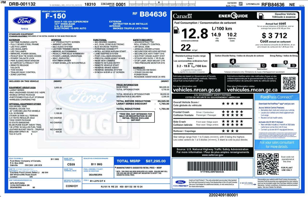 2024 Ford F-150 Lariat 502A|V8|LONG BOX|MOBILE OFFICE|B&O|SPRAY LINER Photo