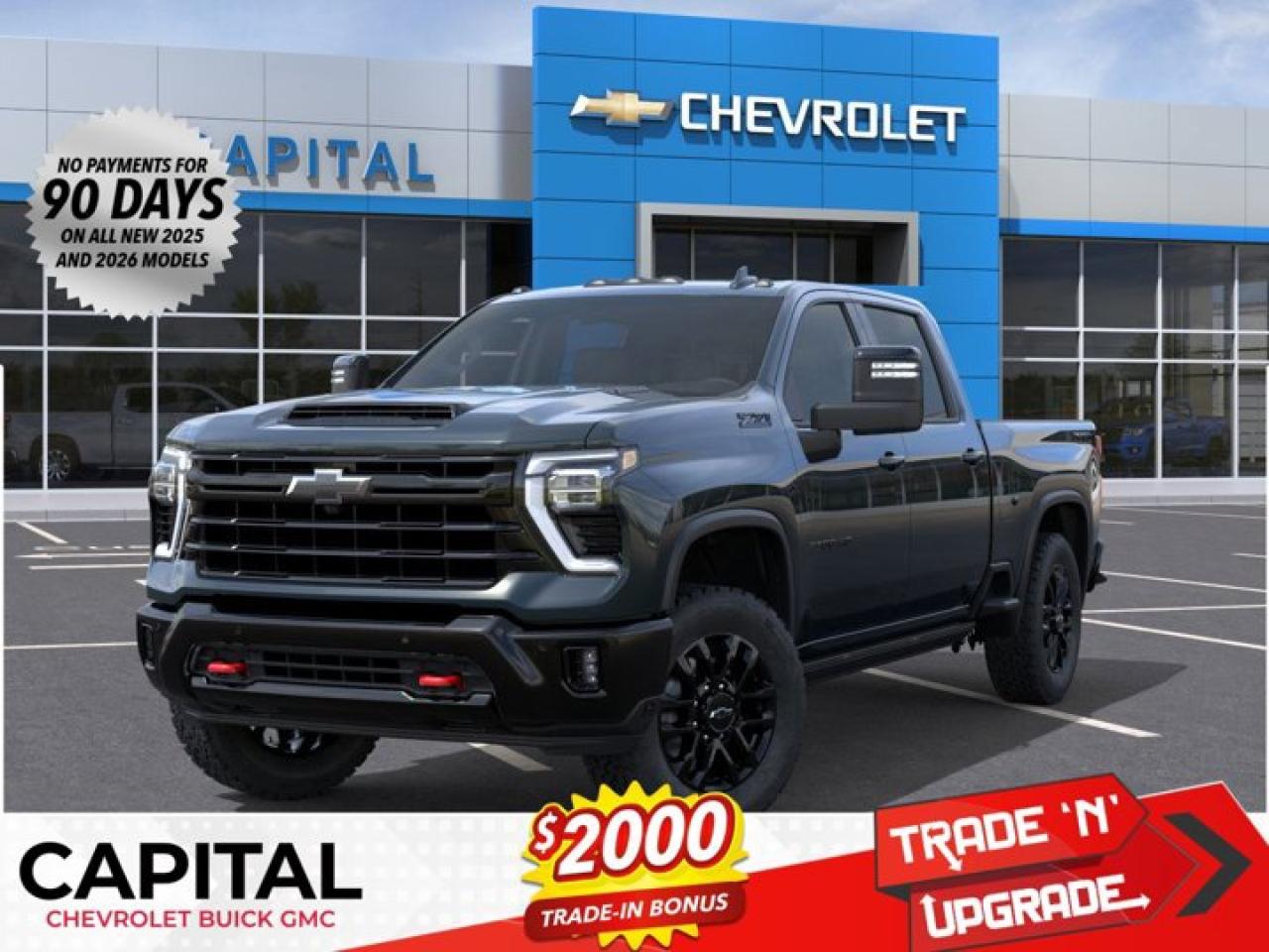 This Chevrolet Silverado 3500HD delivers a Turbocharged Diesel V8 6.6L/403 engine powering this Automatic transmission. Z71 OFF-ROAD PACKAGE includes (Z71) Off-Road suspension with off-road tuned twin tube Rancho shocks, (JHD) Hill Descent Control and (NZZ) skid plates (transfer case and oil pan) 4X4 decals on bed are replaced with Z71 fender badge., TRANSMISSION, 10-SPEED AUTOMATIC, TRAIL BOSS PACKAGE includes black grille bar with Chevy Black Bow Tie, Black grille inserts, (SRI) 20 High gloss Black painted wheels, (VB5) High Gloss Black painted front bumper, (VT5) High Gloss Black painted rear bumper, (UGA) Red Tow Hooks, (QFG) LT275/65R20 BF Goodrich off-road tires, Black skid plate, Black badging, Black bowtie on horn pad, (DP6) High Gloss Black mirror caps, Black hood vent surround, High Gloss Black door handles and (CGN) Chevytec spray-on bedliner Includes Black beltline mouldings..* This Chevrolet Silverado 3500HD Features the Following Options *TECHNOLOGY PACKAGE includes (DRZ) Rear Camera Mirror and (UV6) 15 Diagonal Head-Up Display, SAFETY PACKAGE includes (UD5) Front and Rear Park Assist, (UKV) Trailer Side Blind Zone Alert, (UFG) Rear Cross Traffic Alert, (UV2) HD Surround Vision, (UVN) Bed View Camera and (TRG) Trailer Camera Provisions Includes (HS1) Safety Alert Seat.), LTZ CONVENIENCE PACKAGE II includes (A48) Rear sliding power window, (UG1) Universal Home Remote, (KA6) Rear Heated Outboard Seats and (KSG) Adaptive Cruise Control., LTZ CONVENIENCE PACKAGE includes (A50) bucket seats with (D07) centre console, (KQV) heated and ventilated front seats, (QT6) power up/down tailgate, (UF2) bed LED cargo area lighting, (UBC) USB Ports, (UQA) Bose Premium Audio System and (K4C) Wireless Charging, HEAVY DUTY FRONT SPRING/CAMPER PACKAGE Note: If ordered for Camper usage, recommend ordering (UY2) Trailering wiring provisions, GOOSENECK / 5TH WHEEL PREP PACKAGE -- Hitch platform to accept Gooseneck or 5th Wheel hitch. Includes hitch platform with tray to accept ball, stamped bed holes with removable caps installed and bed mounted 7-pin trailer harness (similar to UY2 harness). (Includes (CGN) Chevytec spray-on bedliner.) , LTZ PREFERRED EQUIPMENT GROUP includes standard equipment, LPO, ALL-WEATHER FLOOR LINERS, 1ST AND 2ND ROWS (includes Z71 logo on front mats), LAMPS, SMOKED AMBER ROOF MARKER, (LED), HIGH IDLE SWITCH.* Visit Us Today *A short visit to Capital Chevrolet Buick GMC Inc. located at 13103 Lake Fraser Drive SE, Calgary, AB T2J 3H5 can get you a trustworthy Silverado 3500HD today!