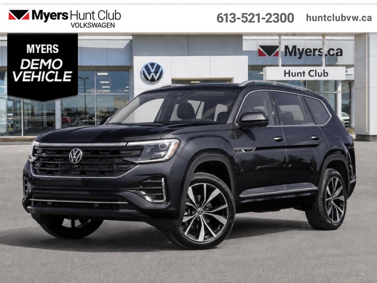<b>Low Mileage, Massaging Seats,  Sunroof,  Navigation,  360 Camera,  Leather Seats!</b><br> <br> The 2026 Volkswagen Atlas blends thoughtful innovation, intelligent design and everyday versatility into a compelling midsize SUV package.<br> <br>From the outside, the Atlas features a rugged stance, refined bodywork and modern lighting that give it bold SUV appeal. Inside, the cabin offers generous space across all three rows, intuitive connectivity and seating designed for both passengers and cargo. With its spacious utility, smart features and Volkswagens commitment to quality, the Atlas delivers a well-rounded choice for drivers seeking practicality without compromise.<br> <br>This Deep Black Pearl SUV has an Automatic transmission and is powered by a 2.0L I4 16V GDI DOHC Turbo engine. Driven via that powerful motor it gets 12.4 L/100 km in the city and 9.4 L/100 km out on the highway according to Transport Canada. <br> <br> Our Atlass trim level is Execline. This trim rewards you with a panoramic sunroof, an aerial view camera system, and a 10-speaker harman/kardon audio system. Other standard features include ventilated and heated front seats with massage function, heated rear seats, leather upholstery, a heated steering wheel, adaptive cruise control, Car-Net 4G LTE, remote engine start, a power liftgate for rear cargo access, and a 12-inch infotainment screen with inbuilt navigation, Apple CarPlay and Android Auto. Safety features also include lane keep assist with lane departure warning, collision mitigation, blind spot alert, front and rear parking sensors, and forward collision mitigation. This vehicle has been upgraded with the following features: Massaging Seats, Sunroof, Navigation, 360 Camera, Leather Seats, Premium Audio, Cooled Seats. This is a demonstrator vehicle driven by a member of our staff, so we can offer a great deal on it.<br><br> <br>To apply right now for financing use this link: <a href=https://www.huntclubvw.ca/financing-request/ target=_blank>https://www.huntclubvw.ca/financing-request/</a><br> <br/>Cash Purchase Incentive Incentives expire 2026-08-31. See dealer for details. <br><br>At Myers Hunt Club Volkswagen, our focus is customers like you. Our dedicated service, parts, and sales team are here to make your automotive experience a special one. We are very proud of our achievements and awards over the last 25 years and are committed to providing the same great service to our present and future customers. If youre looking for a vehicle, Myers Hunt Club Volkswagen is your destination for new, used, and certified pre-owned Volkswagen vehicles as well as other makes and models. Whatever your needs, we can help you here at Myers Hunt Club Volkswagen. </br><br> Come by and check out our fleet of 40+ used cars and trucks and 130+ new cars and trucks for sale in Gloucester.  o~o