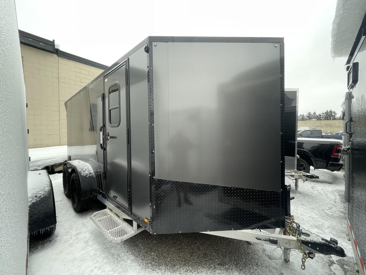 <p>Pre-owned&nbsp;2024&nbsp;Canadian Trailer Company 7x14&nbsp;Cargo Trailer</p><p>7x14 Aluminum Tandem Axle<br>- 3500 lb dropped axles<br>- Blackout trim package with black stripes<br>- Rear Spoiler <br>- 66 height<br>- Rear ramp door<br>- Translucent fiberglass roof<br>- Transition flap & ramp extension<br>- Black coin mat floor<br>- 8k side-mount jack<br>- D-rings & e-track<br>- Aggressive tires with spare<br>- Fiberglass panel walls<br>- Lighted grab handle<br>- RV door with mesh step<br>- Reverse Lights</p><p>&nbsp;</p><p>Taxes and registration fees are additional.</p>